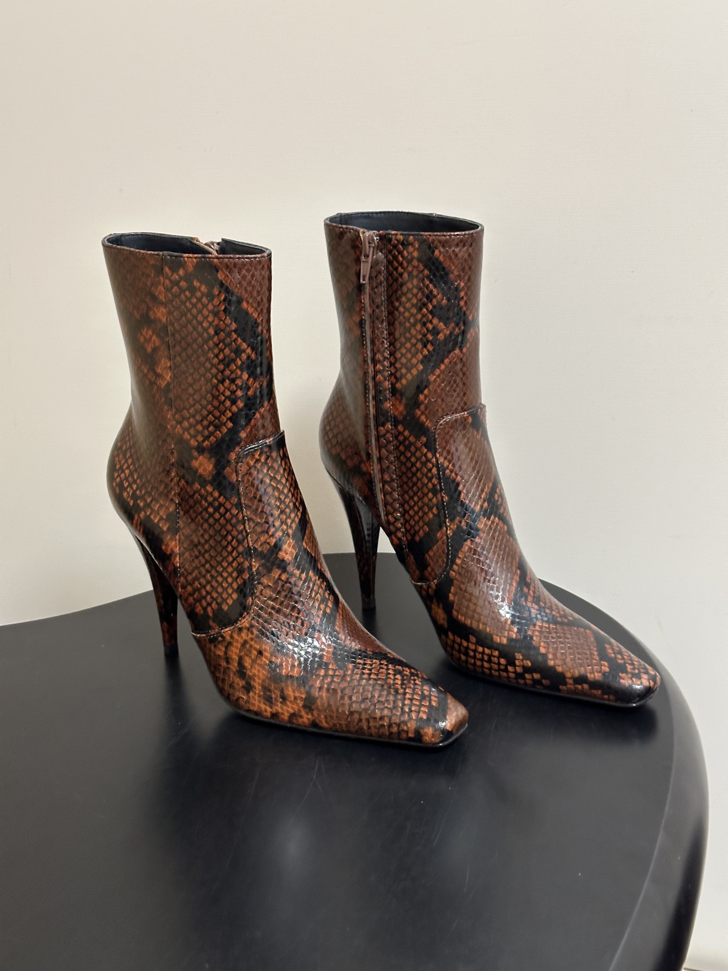Snake Print Stiletto Ankle Boots