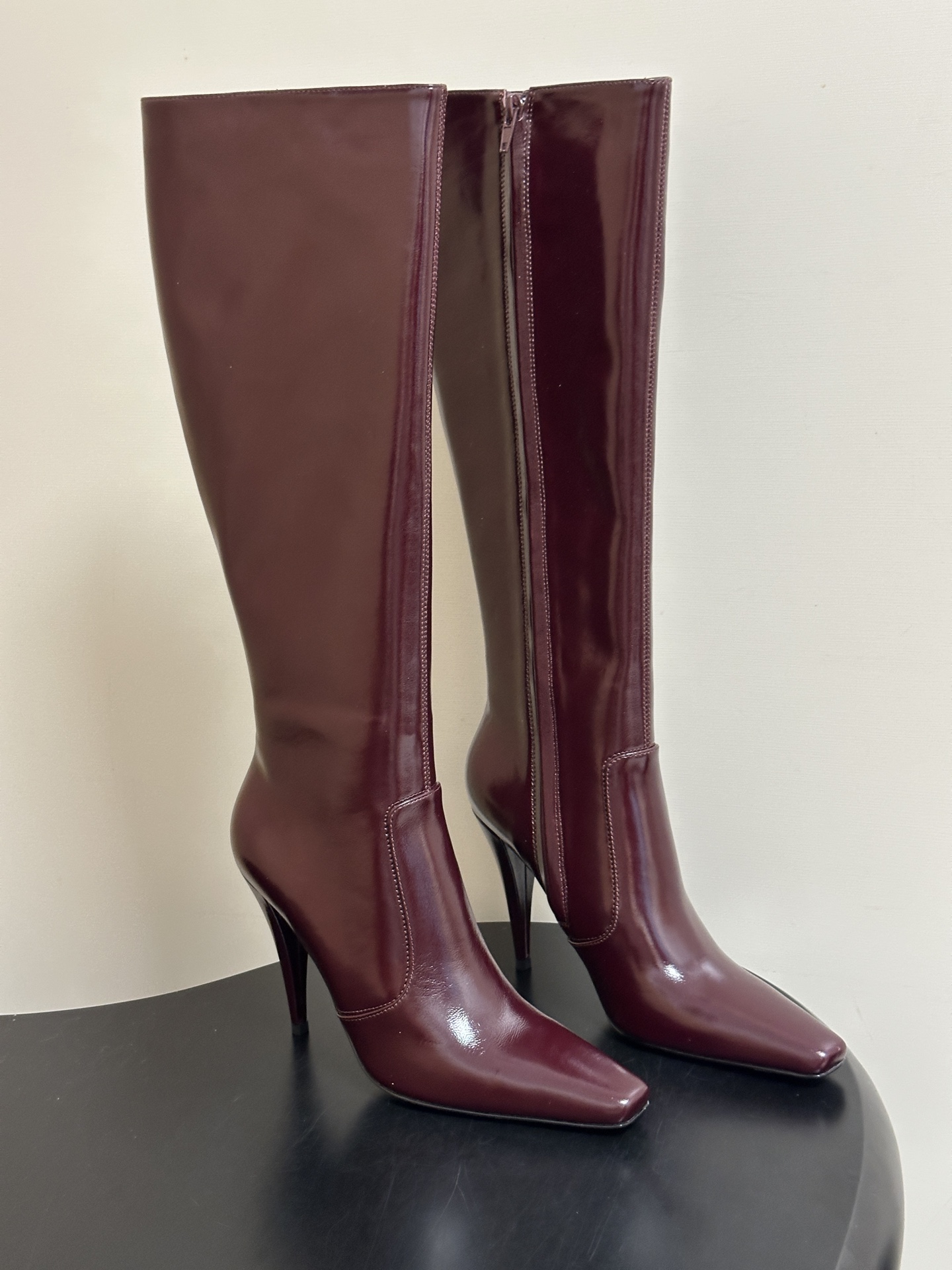 Burgundy Stiletto Knee High Boots