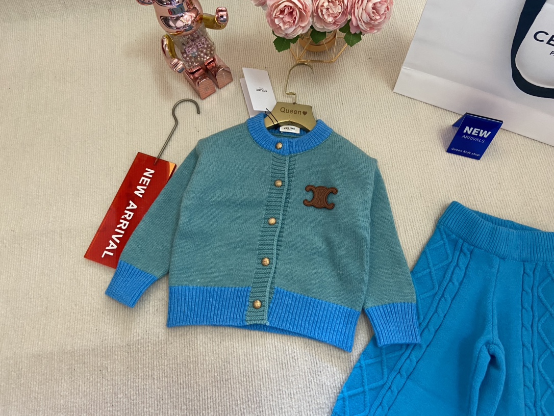 Trendy Knit Sweater and Broad-Legged Pants Set in Sea Salt Blue: Customer-Fabricated, High-Quality, Delicate - 图片 2