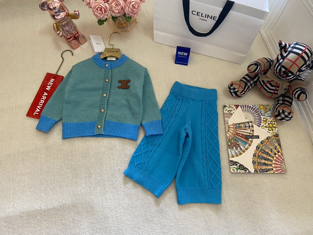 Trendy Knit Sweater and Broad-Legged Pants Set in Sea Salt Blue: Customer-Fabricated, High-Quality, Delicate - 图片 1