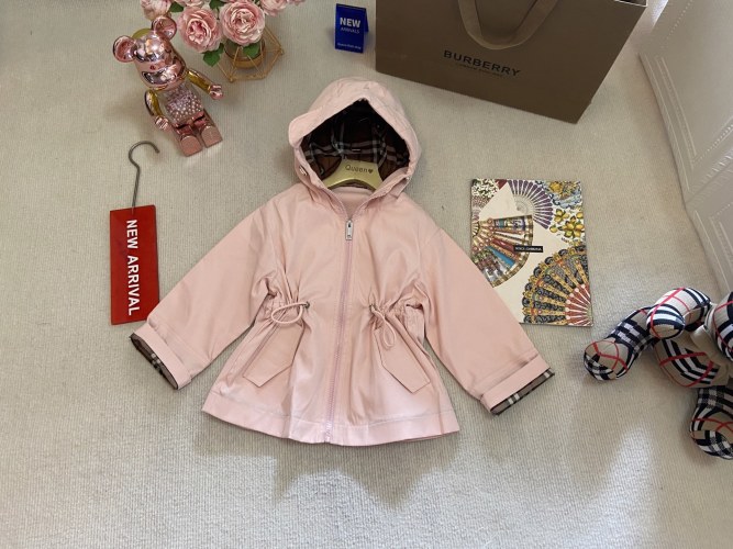 Burberry Kids' Pink Hooded Windbreaker Jacket with Drawstring Waist 1 Burberry Kids’ Pink Hooded Windbreaker Jacket with Drawstring Waist