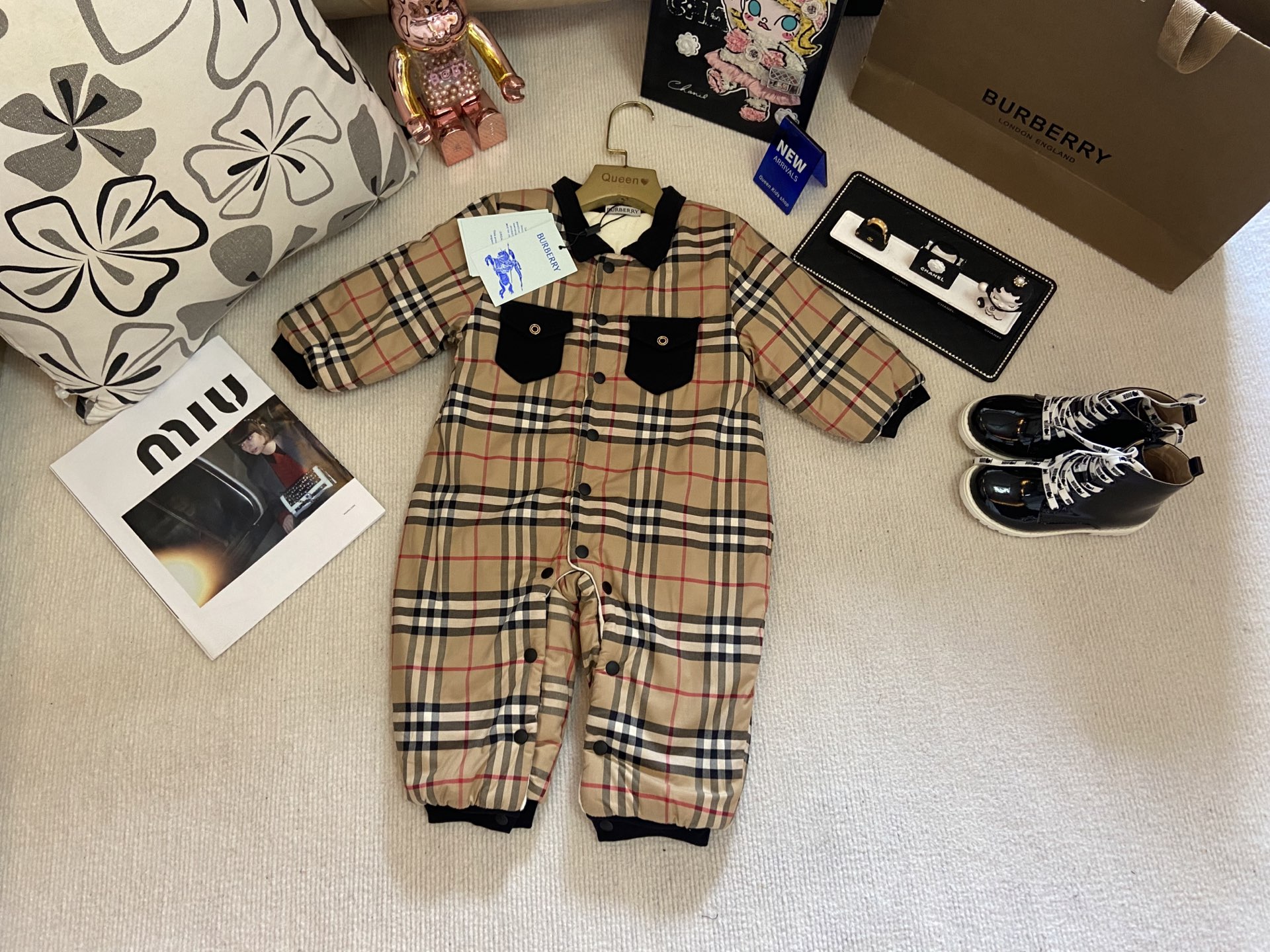 Burberry Baby Classic Check Cotton Padded Romper - Infant Winter Warm Jumpsuit