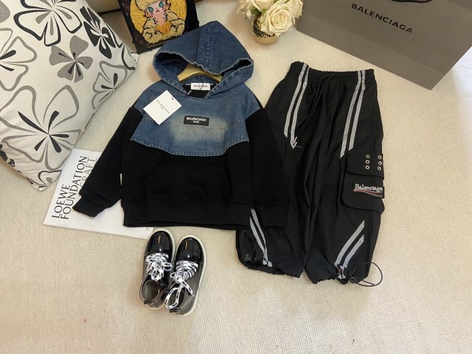 Balenciaga Kids' Two-Piece Set: Denim Hoodie & Cargo Sweatpants 1 Balenciaga Kids' Two-Piece Set: Denim Hoodie & Cargo Sweatpants