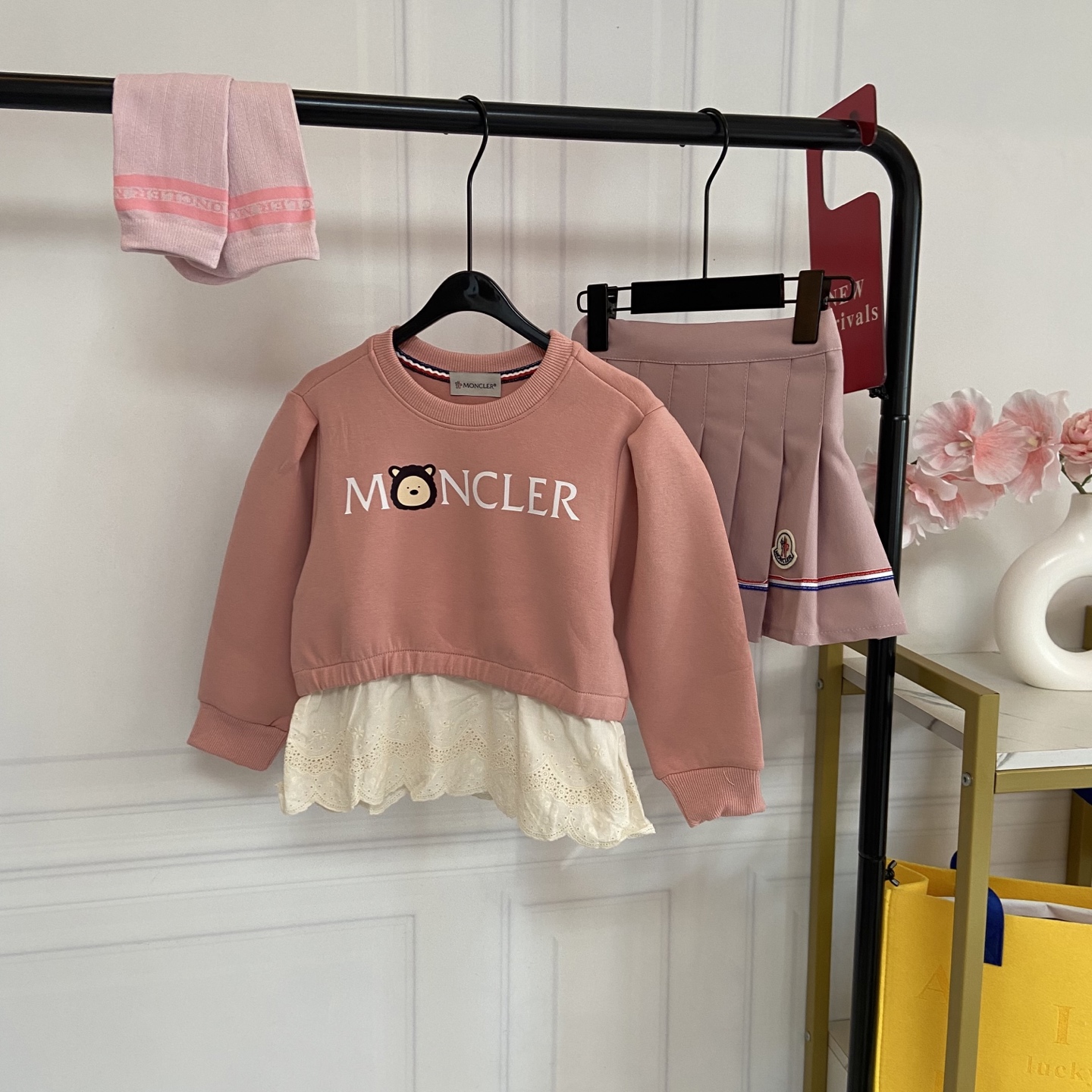 Fotos exclusivas reales 💗138@MC Conjunto de tres piezas para niña en rosa suave, sudadera de dos capas simuladas: teji…