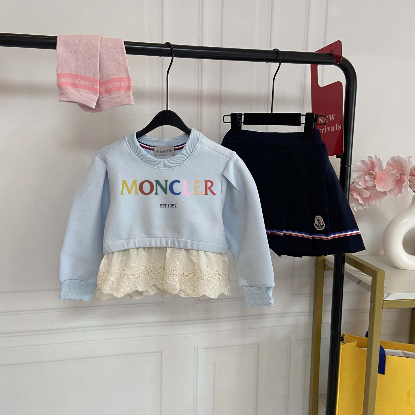 Fotos exclusivas reales 💗138@MC Conjunto de tres piezas para niña en azul suave, sudadera de dos capas simuladas: teji…