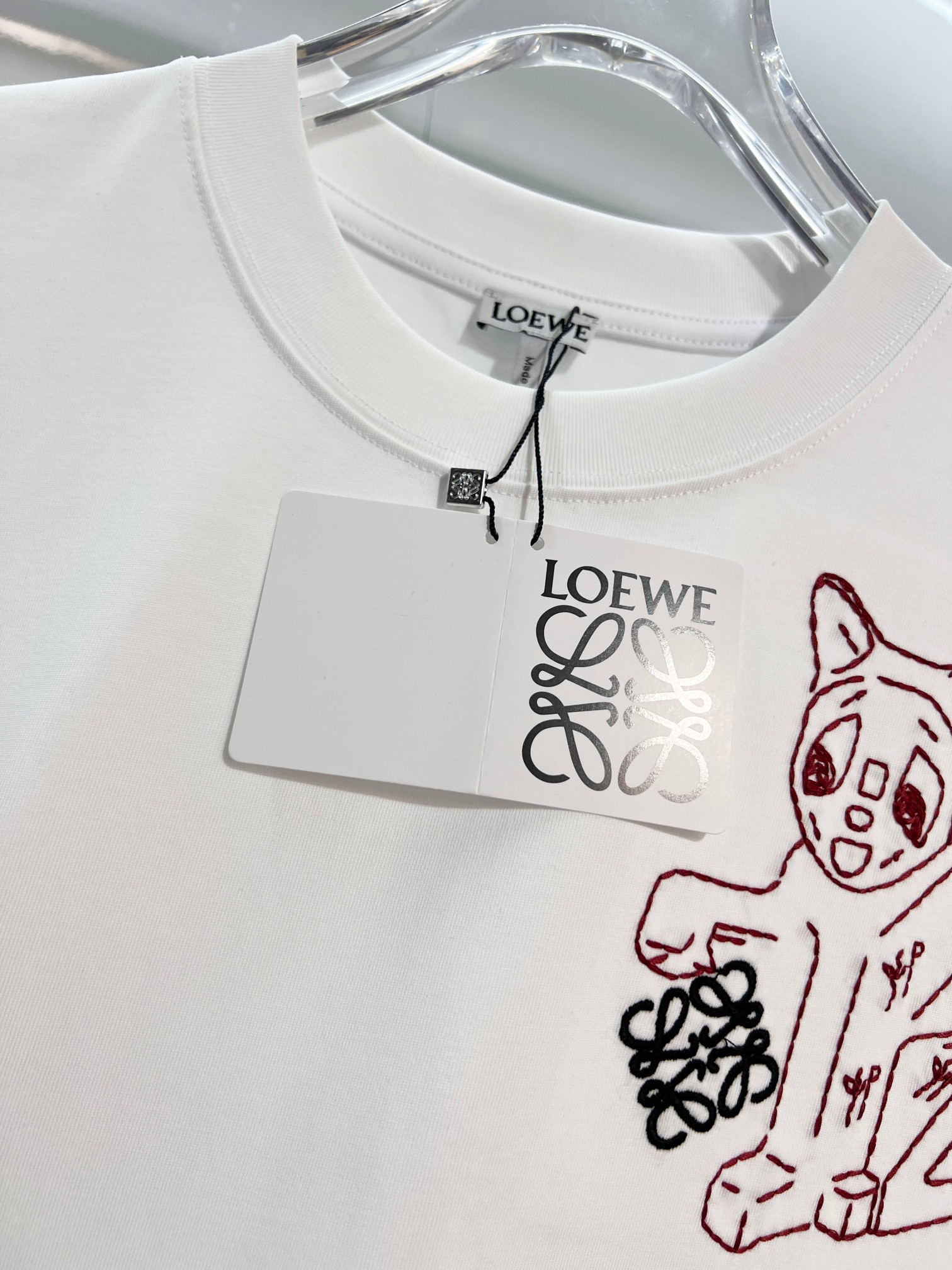 Loewe LOEWE 罗意威 2026新款 线条毛线刺绣小猫logo 短袖t恤