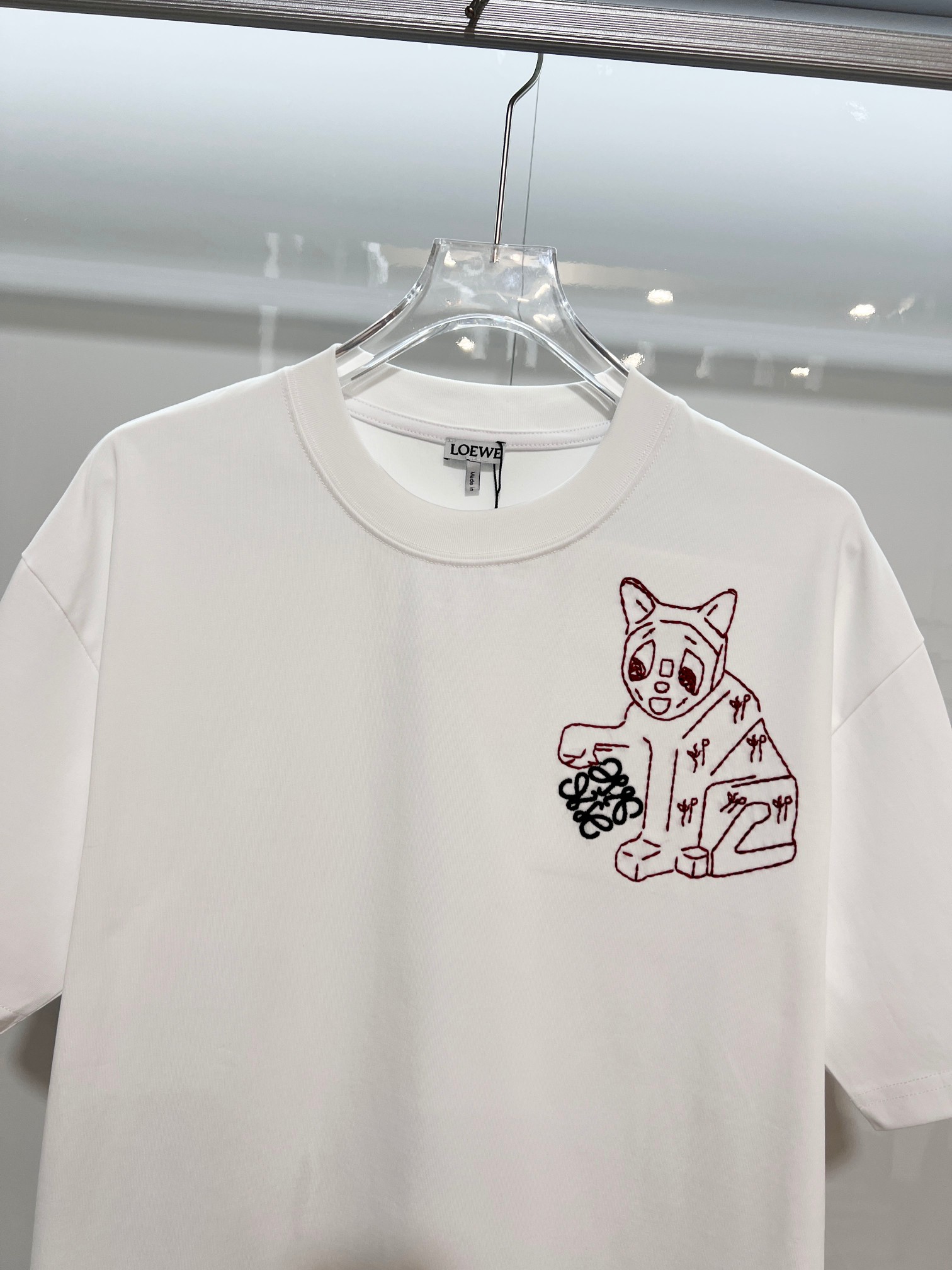 Loewe LOEWE 罗意威 2026新款 线条毛线刺绣小猫logo 短袖t恤