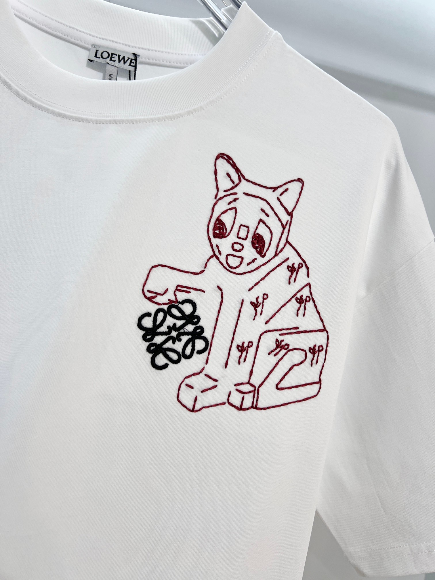 Loewe LOEWE 罗意威 2026新款 线条毛线刺绣小猫logo 短袖t恤