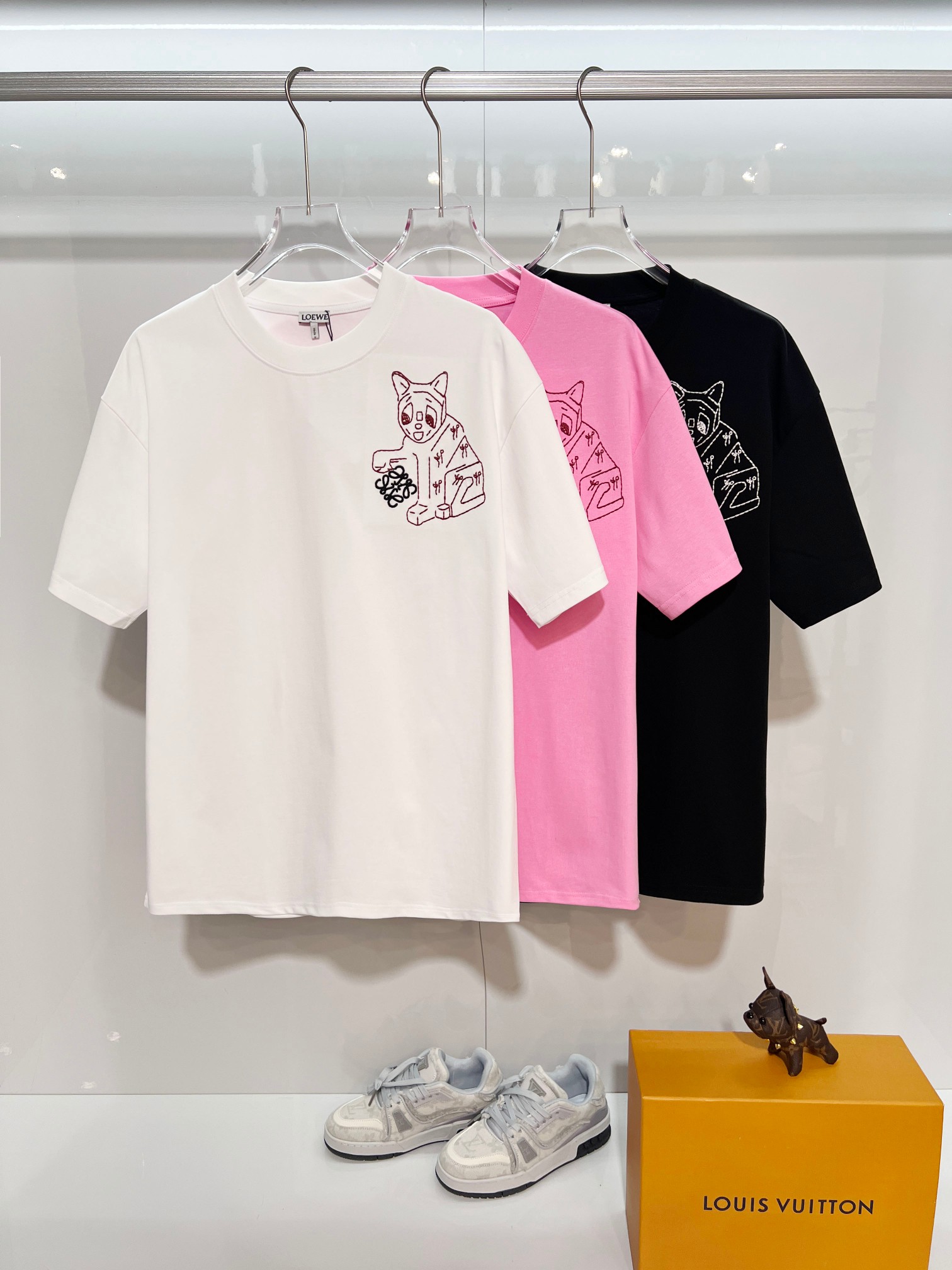 Loewe LOEWE 罗意威 2026新款 线条毛线刺绣小猫logo 短袖t恤