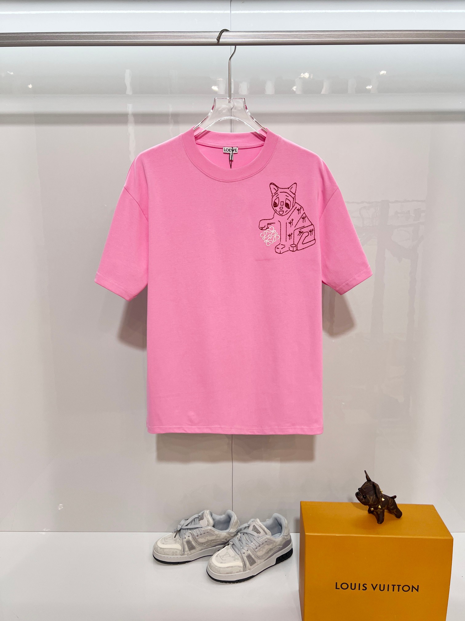 Loewe LOEWE 罗意威 2026新款 线条毛线刺绣小猫logo 短袖t恤
