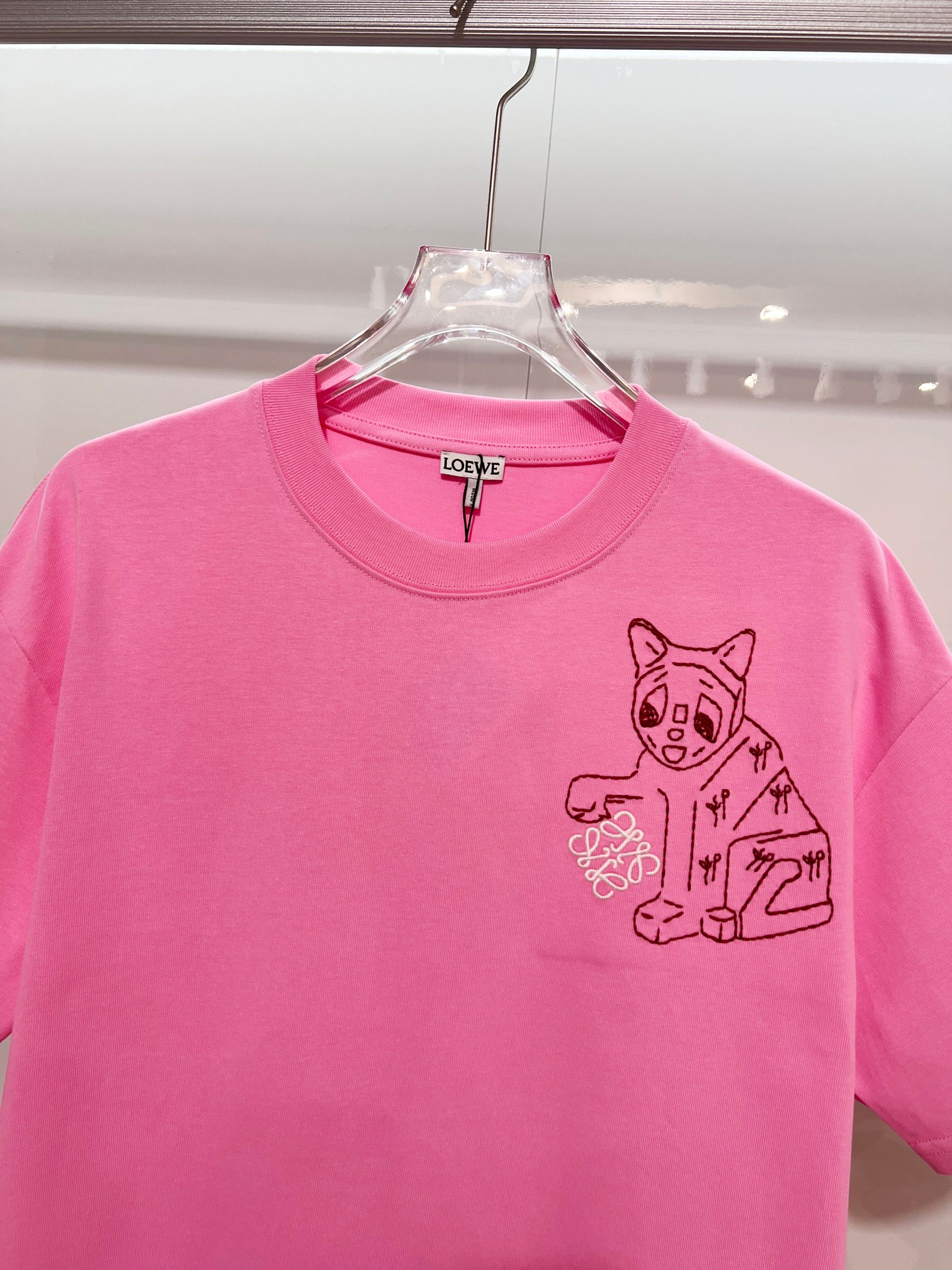 Loewe LOEWE 罗意威 2026新款 线条毛线刺绣小猫logo 短袖t恤