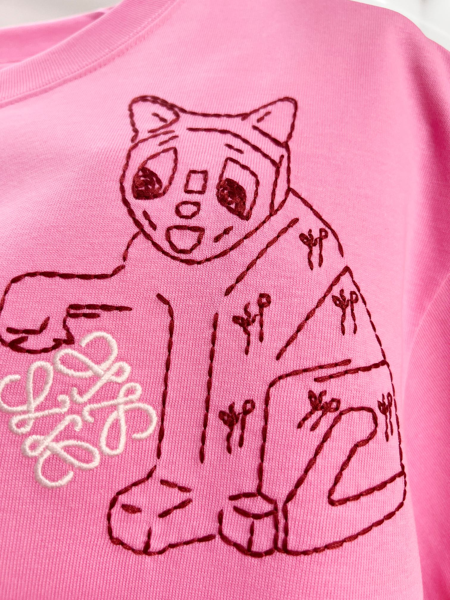 Loewe LOEWE 罗意威 2026新款 线条毛线刺绣小猫logo 短袖t恤