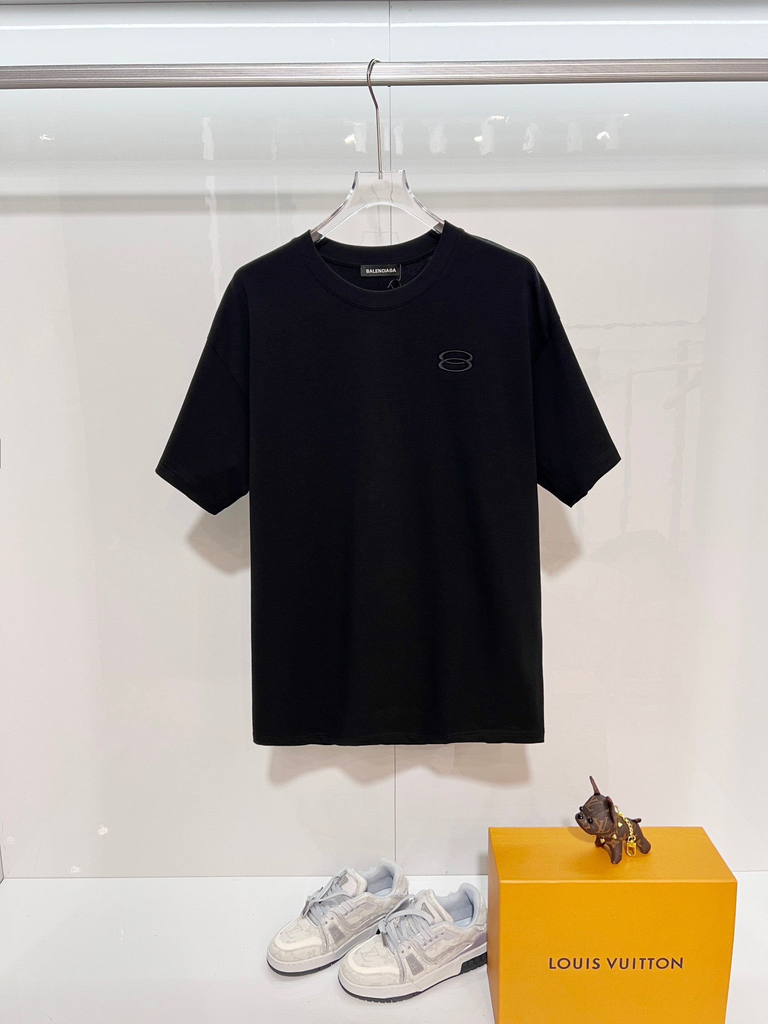P85 BALENCIAGA/Balenciaga Camiseta de manga corta con cuello redondo de 320 g de alta calidad, clásico de la marca, par…