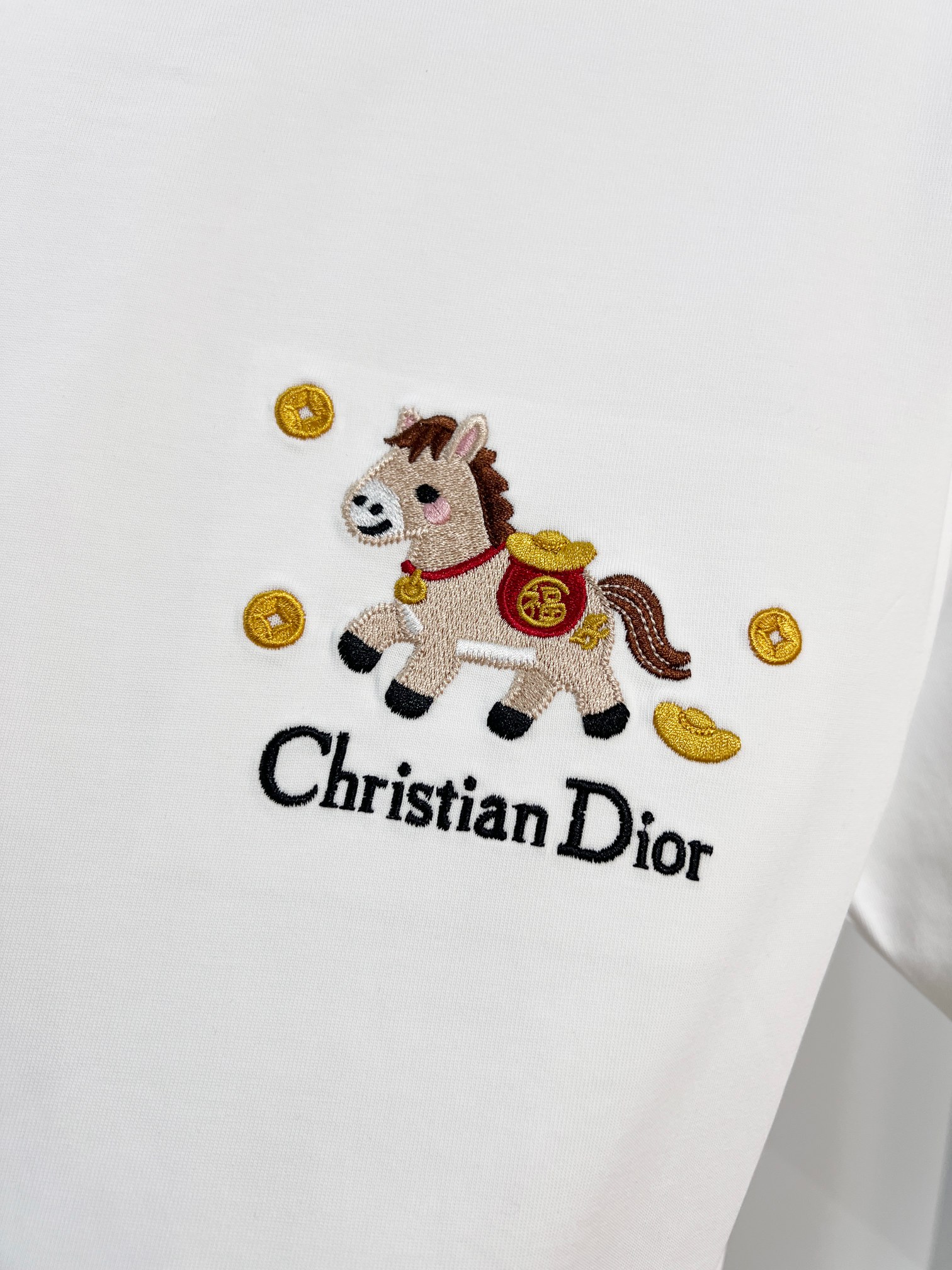Dior DIOR 迪奥 2026新款 马年限定 金银财宝福马刺绣字母logo 短袖t恤