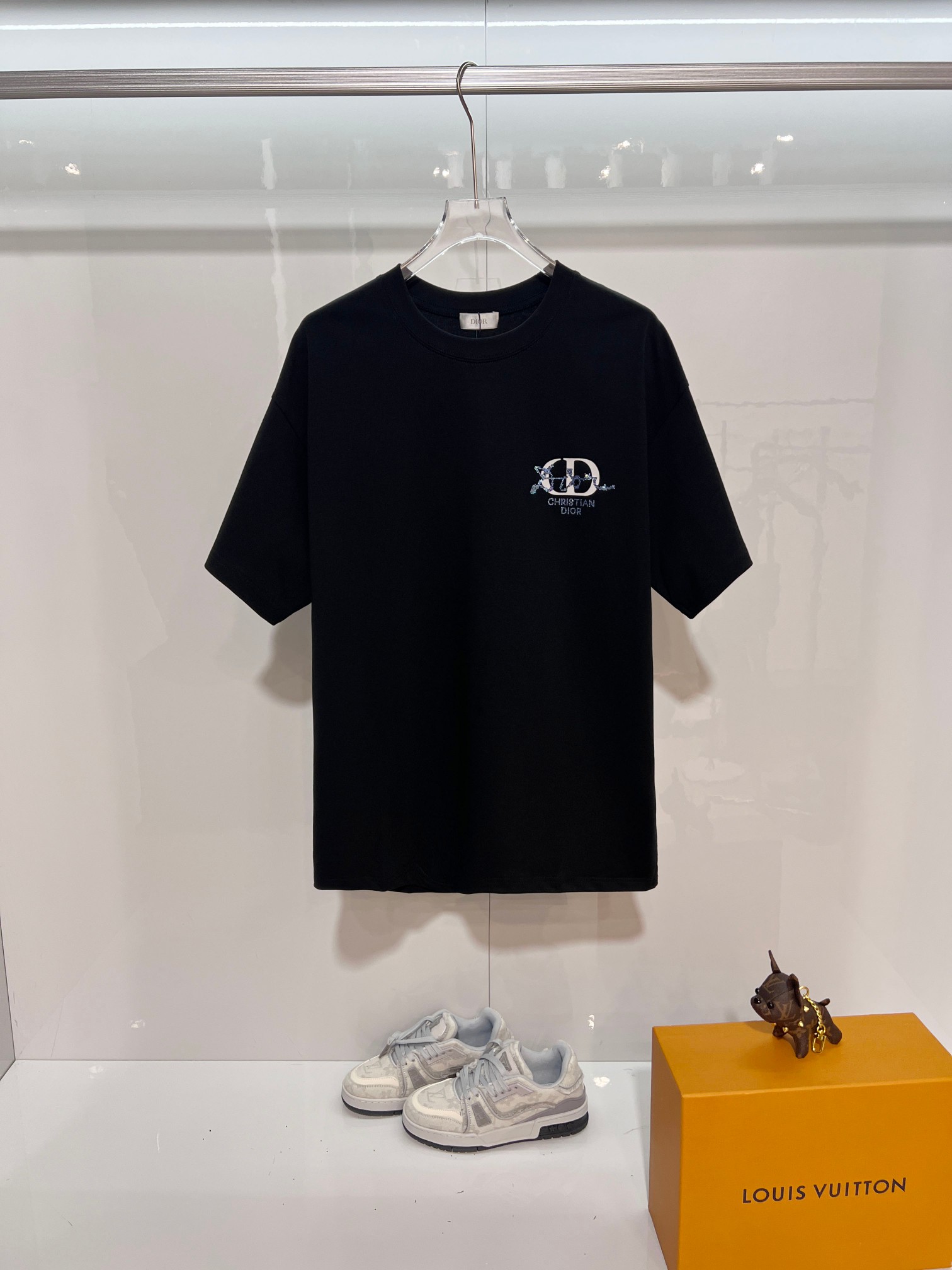 P85 Louis Vuitton/Louis Vuitton Camiseta de manga corta con cuello redondo de 320 g de alta calidad Marca CD clásico Le…