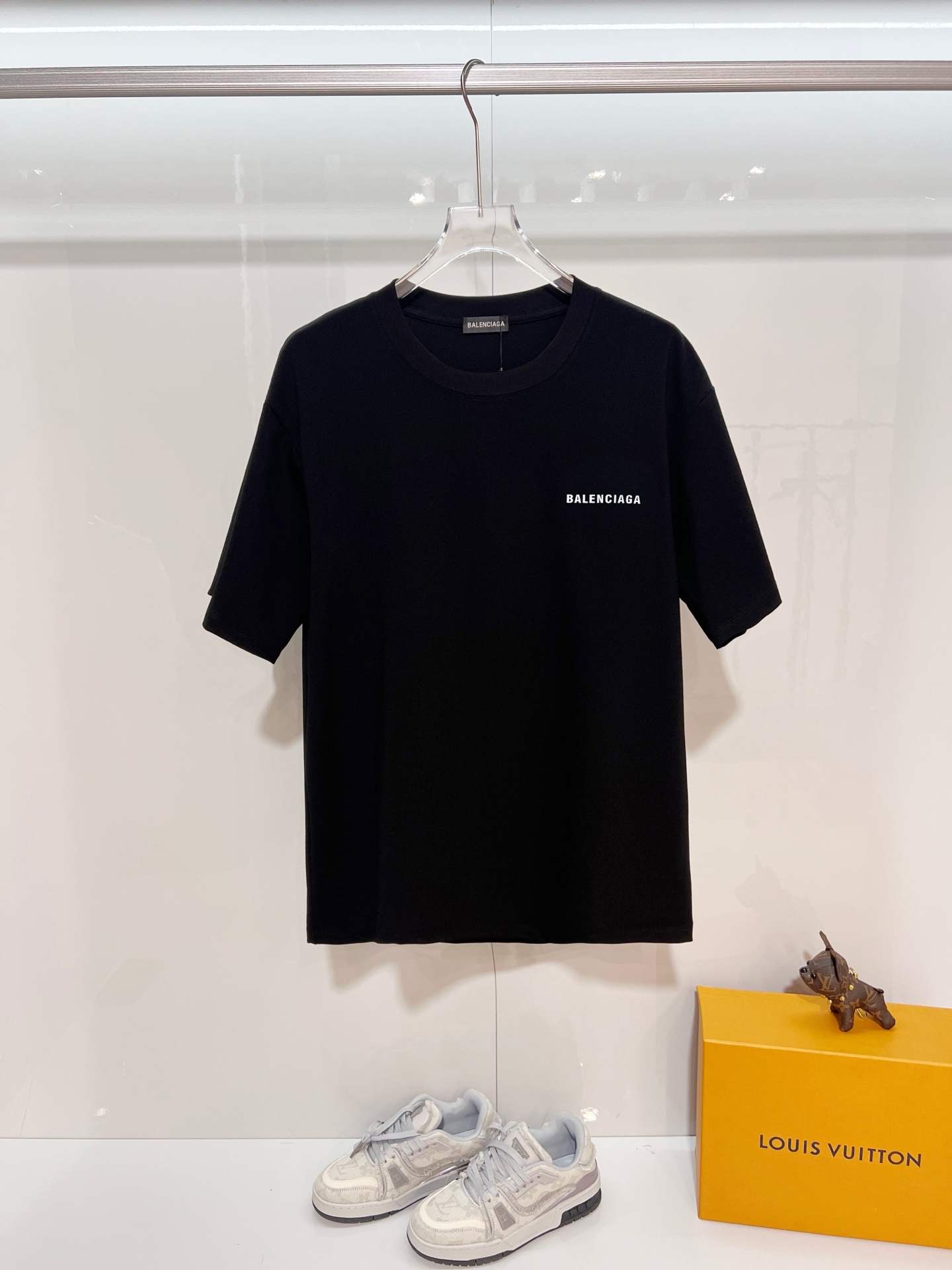 P80 BALENCIAGA/París 300 g camiseta de cuello redondo de manga corta. Clásico de la marca, simple, logo de letras estam…