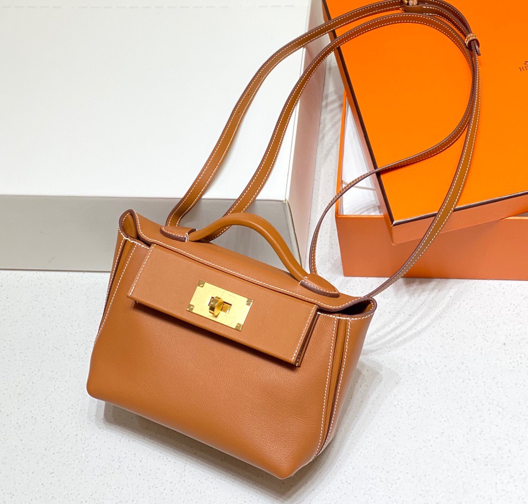 Hermès Hermes Golden brown Italian calfskin hand-sewn craftsmanship 2424 series