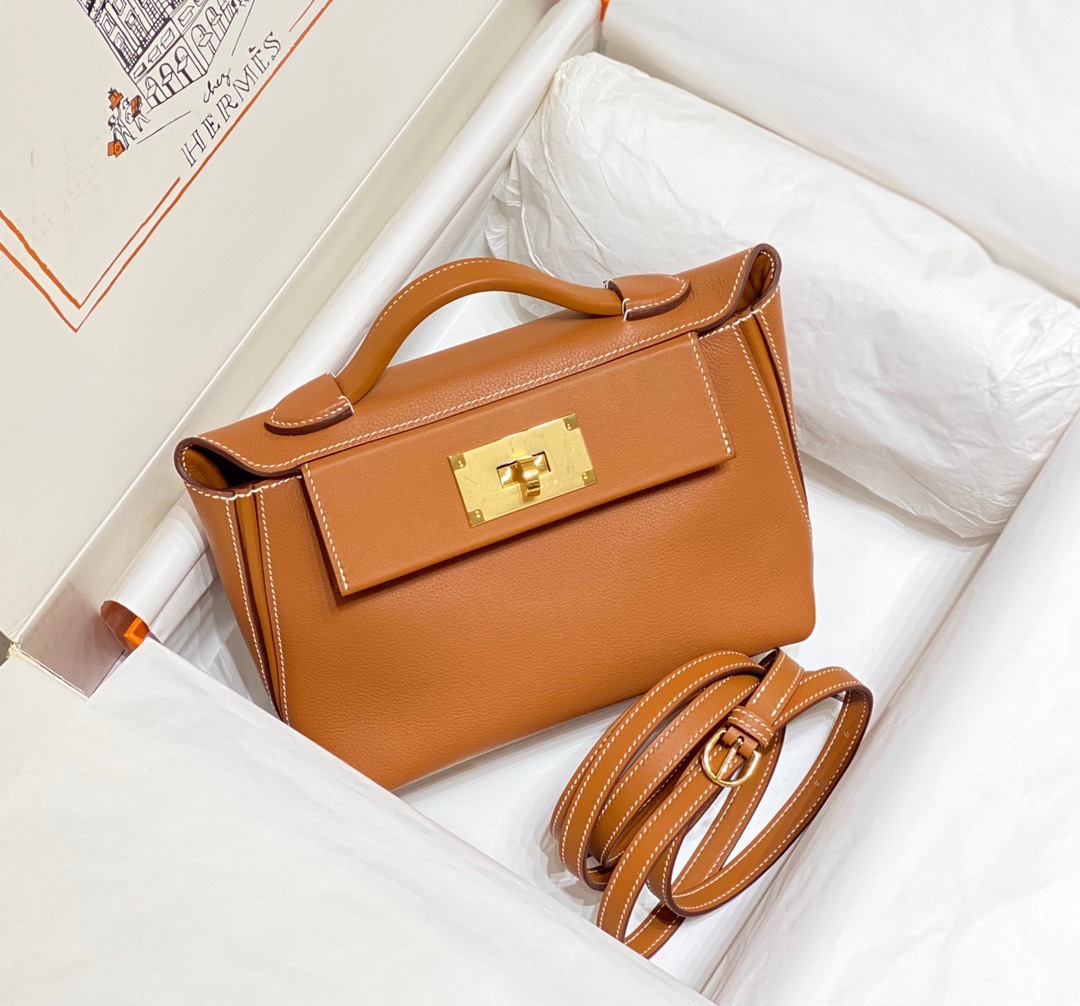 Hermès Hermes Golden brown Italian calfskin hand-sewn craftsmanship 2424 series