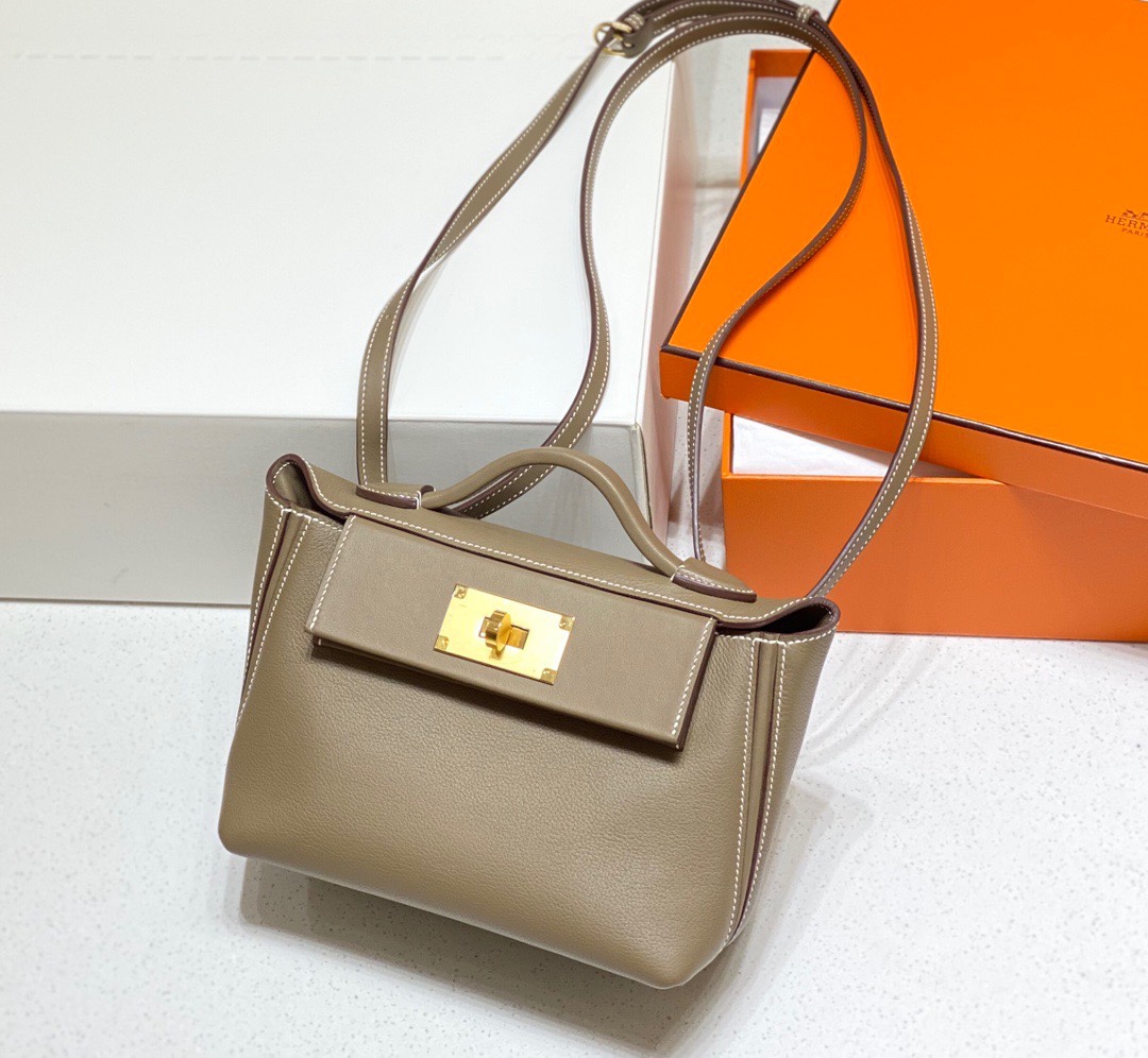 Hermès Hermes Elephant Gray Italian Calfskin Hand-stitched Craftsmanship 2424 Series