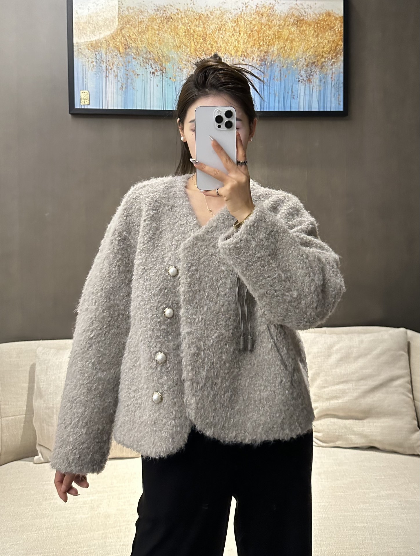 High-Quality Women’s Suit and LV Dustproof Bag Support, Green Fur 2024 Lamb-Gas Jacket. - 图片 6