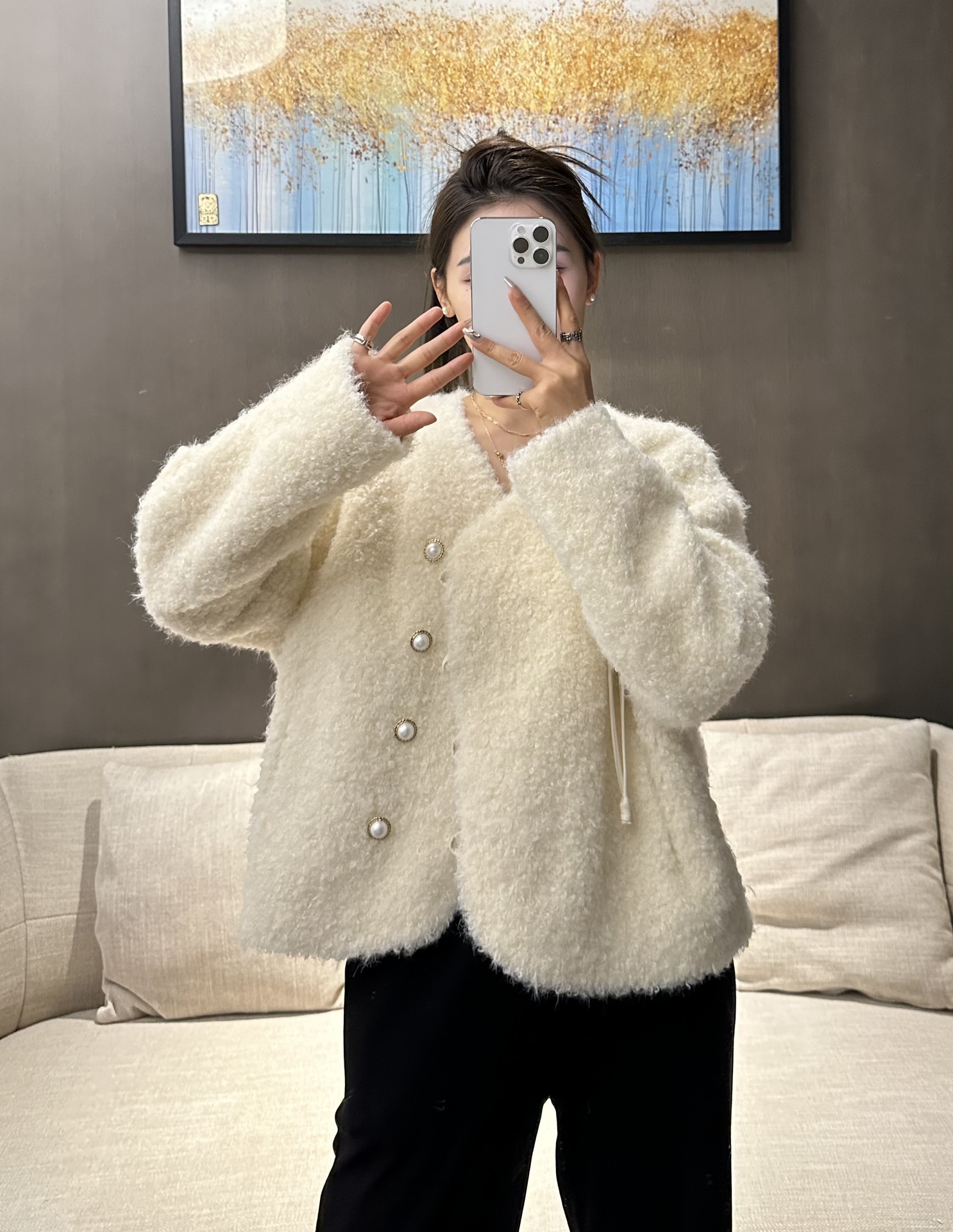 High-Quality Women’s Suit and LV Dustproof Bag Support, Green Fur 2024 Lamb-Gas Jacket. - 图片 5