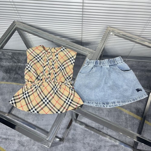 Burberry Kids Sleeveless Plaid Top with Denim Skirt Set (Sizes 110-150) 1 Burberry Kids Sleeveless Plaid Top with Denim Skirt Set (Sizes 110-150)