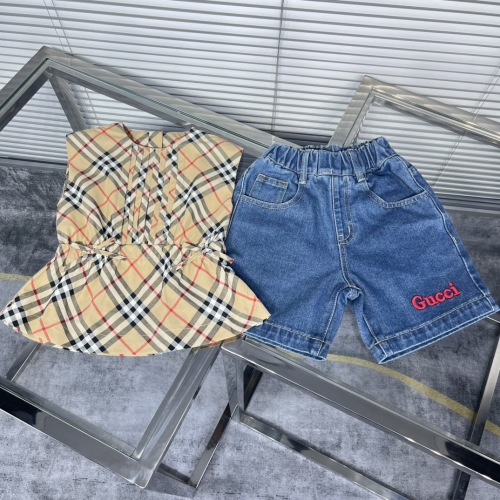 Burberry Sleeveless Top and Gucci Denim Shorts Set for Kids, Stylish and Chic 1 Burberry Sleeveless Top and Gucci Denim Shorts Set for Kids, Stylish and Chic