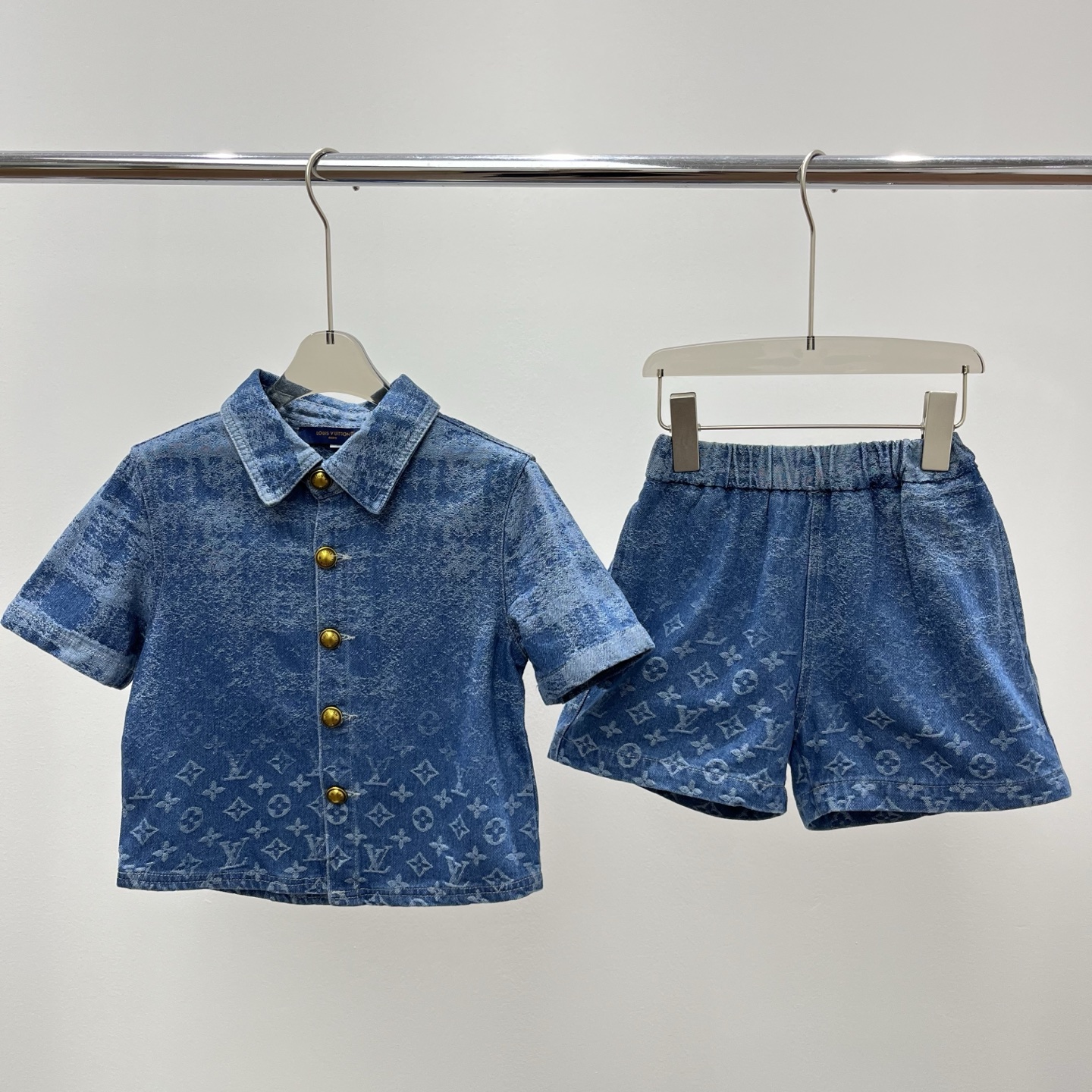 Conjunto, nuevo producto, conjunto de camiseta de manga corta con estampado completo de mezclilla, tela de mezclilla la…