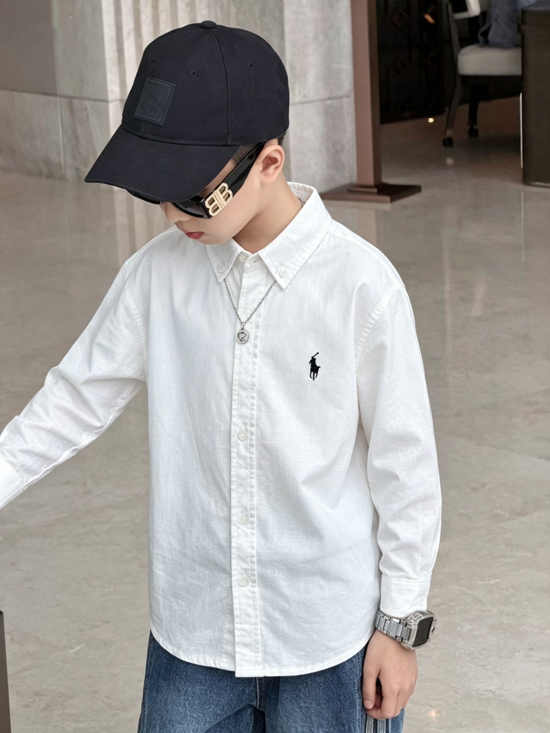 Camisa nueva, camisa con logo de pony, tallas 110-160, pantalones cortos tallas 100-160