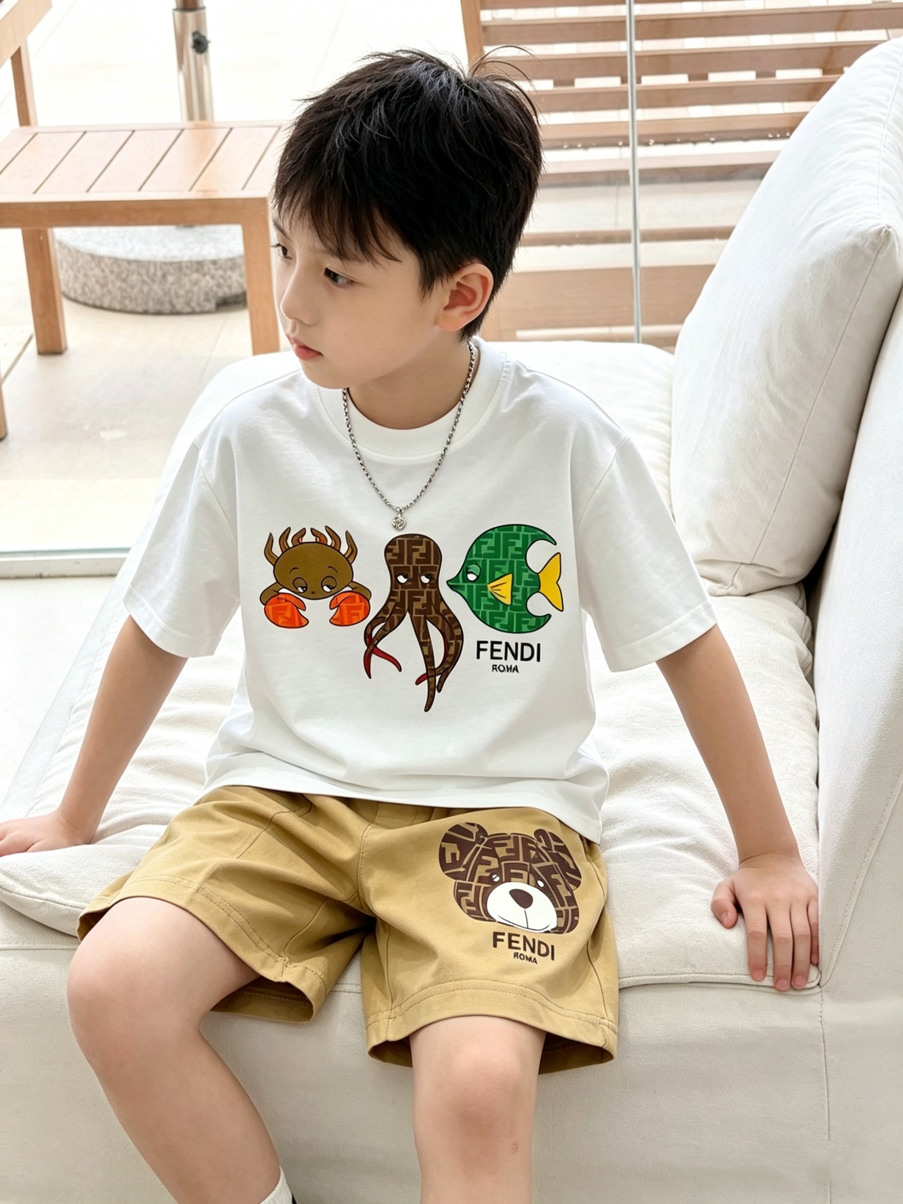 Camiseta de manga corta y pantalones cortos, nuevo, conjunto FD de estilo marino, estampados de elementos marinos en la…