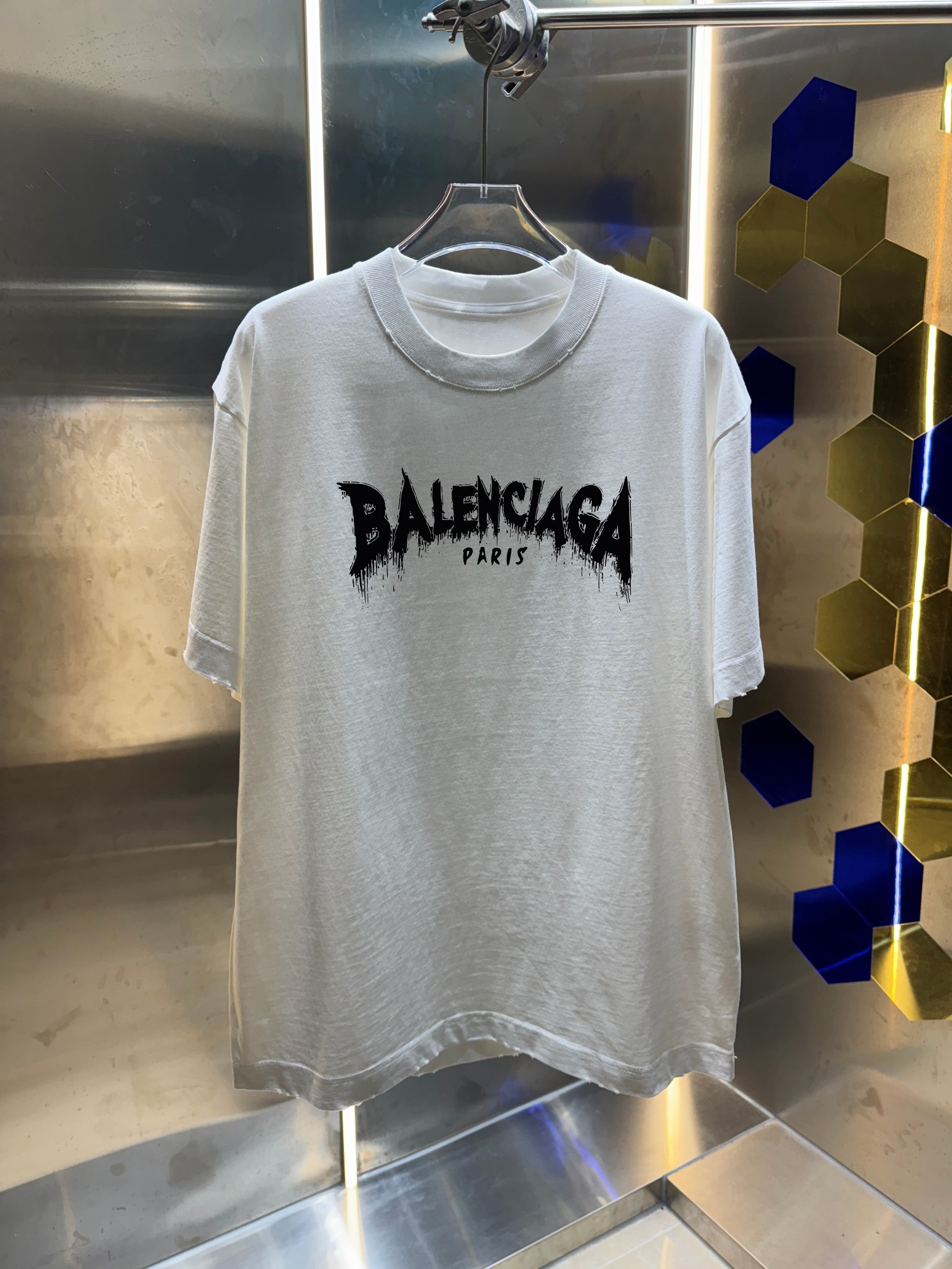 P80 Balenciag* 2025 Otoño-Invierno Nuevo Lavado Desgastado 320g Camiseta de Cuello Redondo Unisex Corte Holgado Colores…