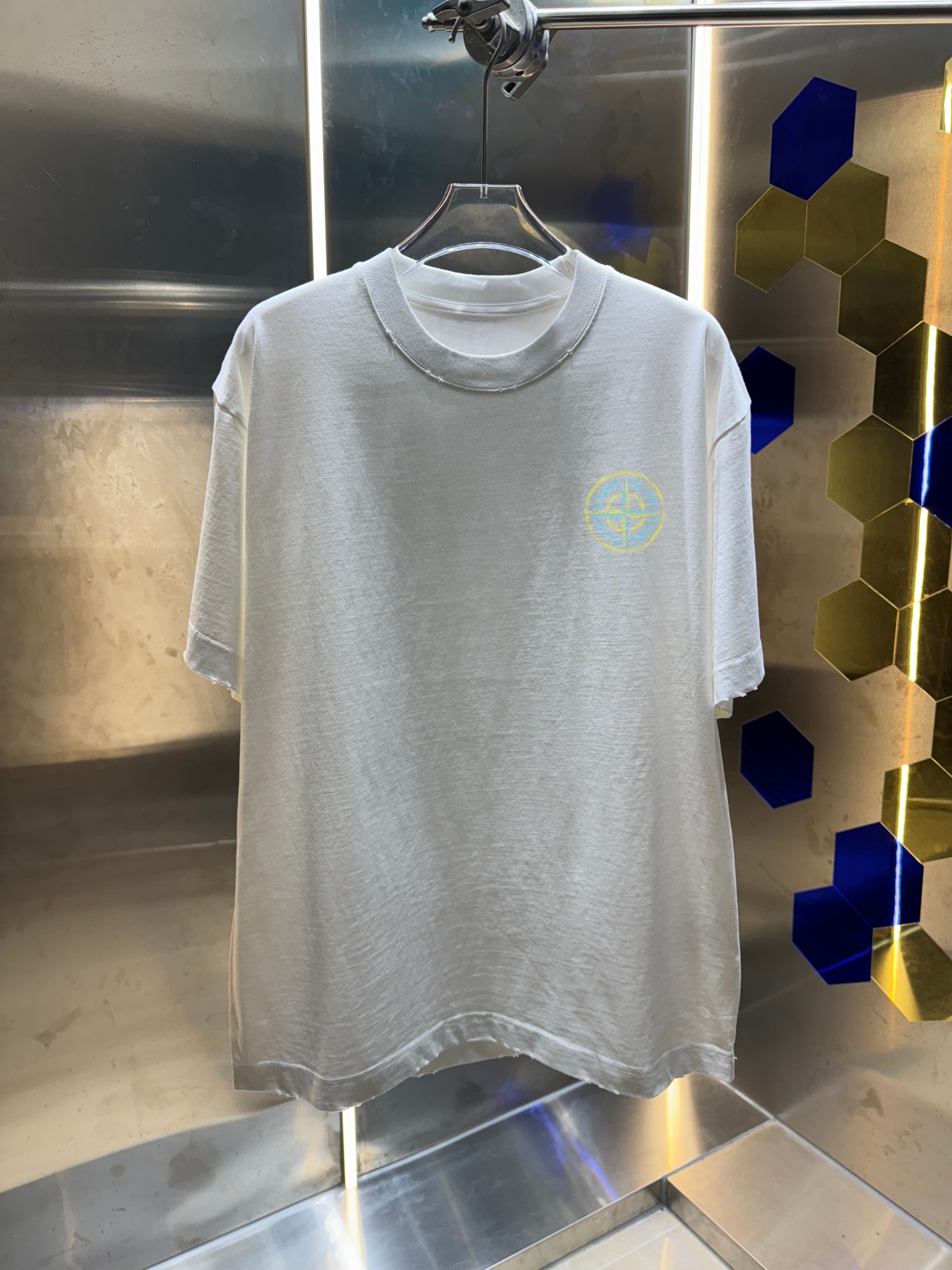 p90 Ston* islan* Stone* Island 2026 primavera/verano nueva temporada, camiseta de cuello redondo de 320 g con lavado a …