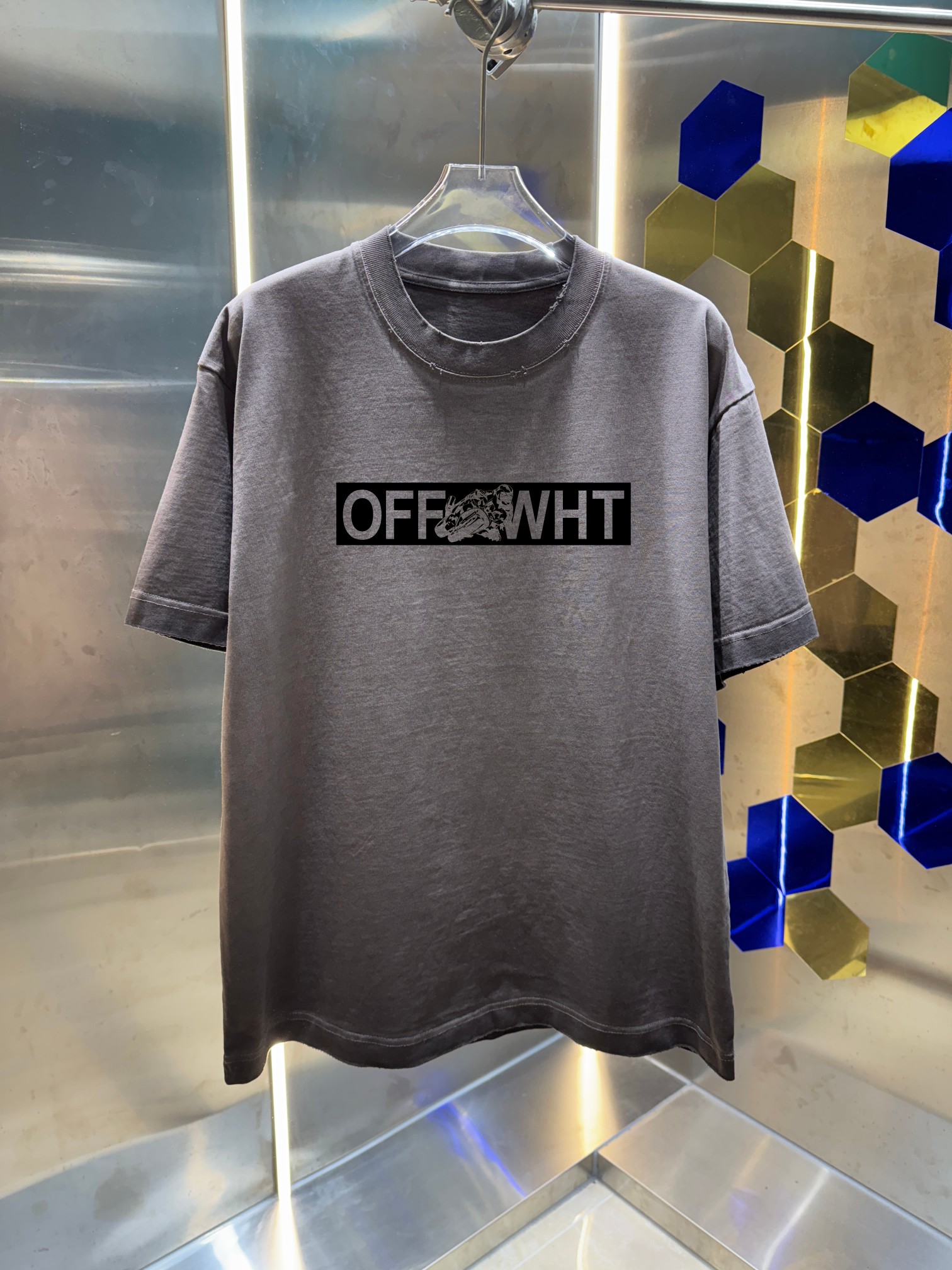 P90 OFF-white/2026 Primavera/Verano nuevo estilo, camiseta de cuello redondo de 320g lavada y desgastada, uni…
