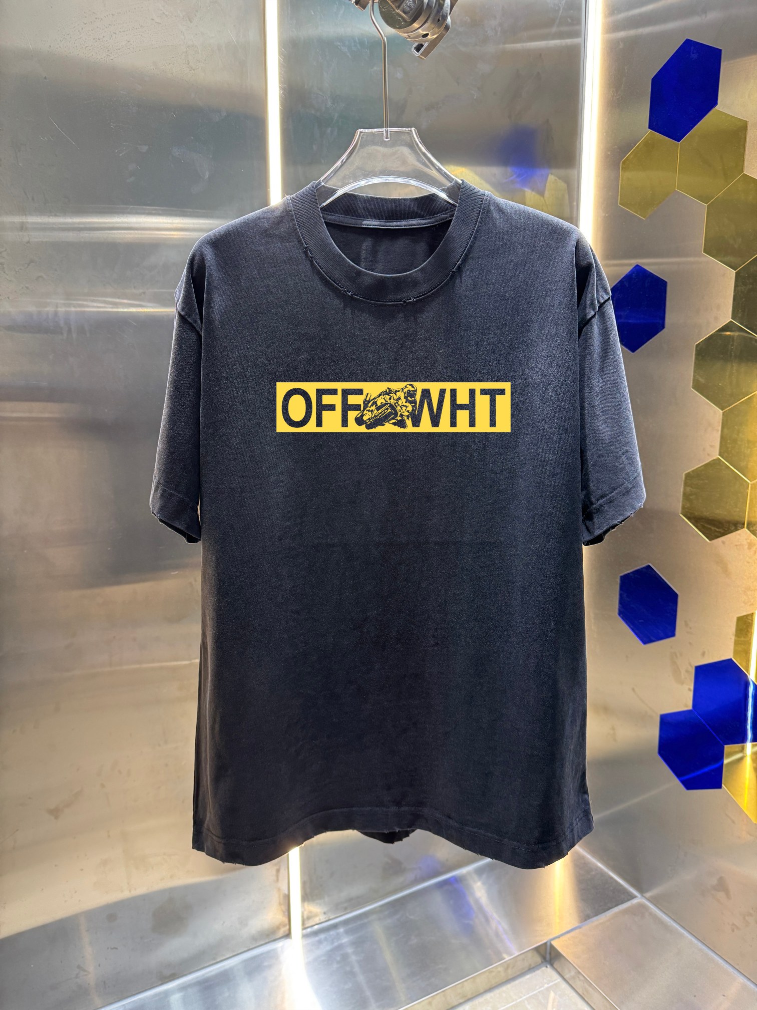 P90 OFF-white/2026 Primavera/Verano nuevo estilo, camiseta de cuello redondo de 320g lavada y desgastada, unisex de cor…