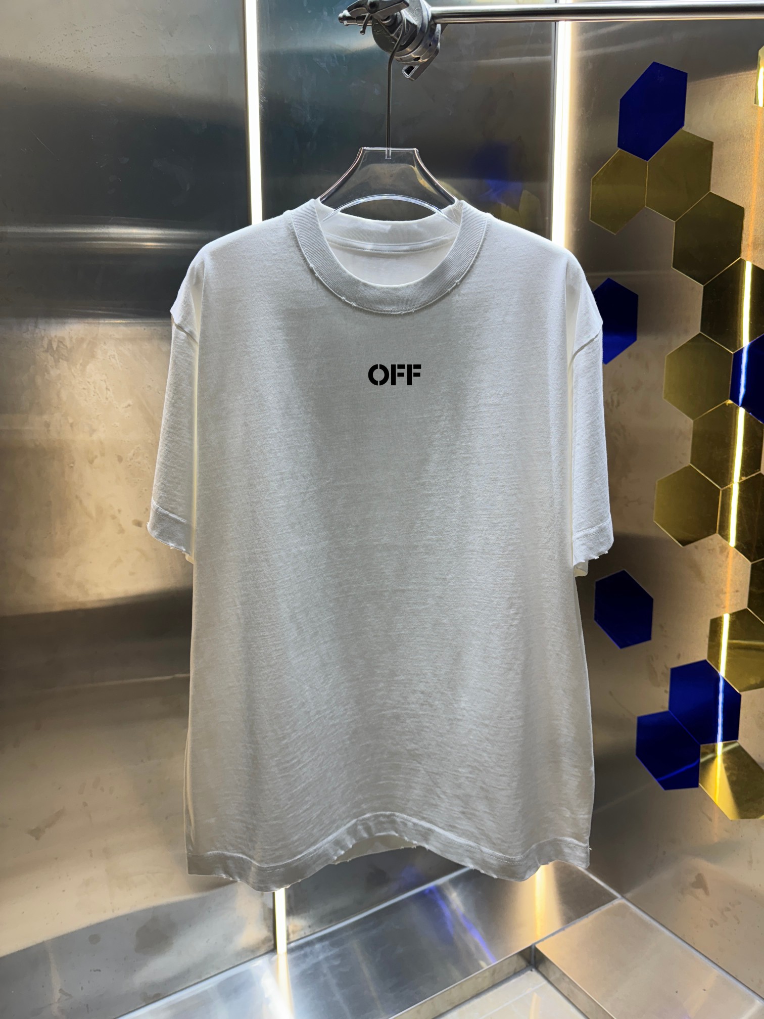 P90 OFF-white/2026 Primavera/Verano nuevo estilo, camiseta de cuello redondo de 320g lavada y desgastada, uni…