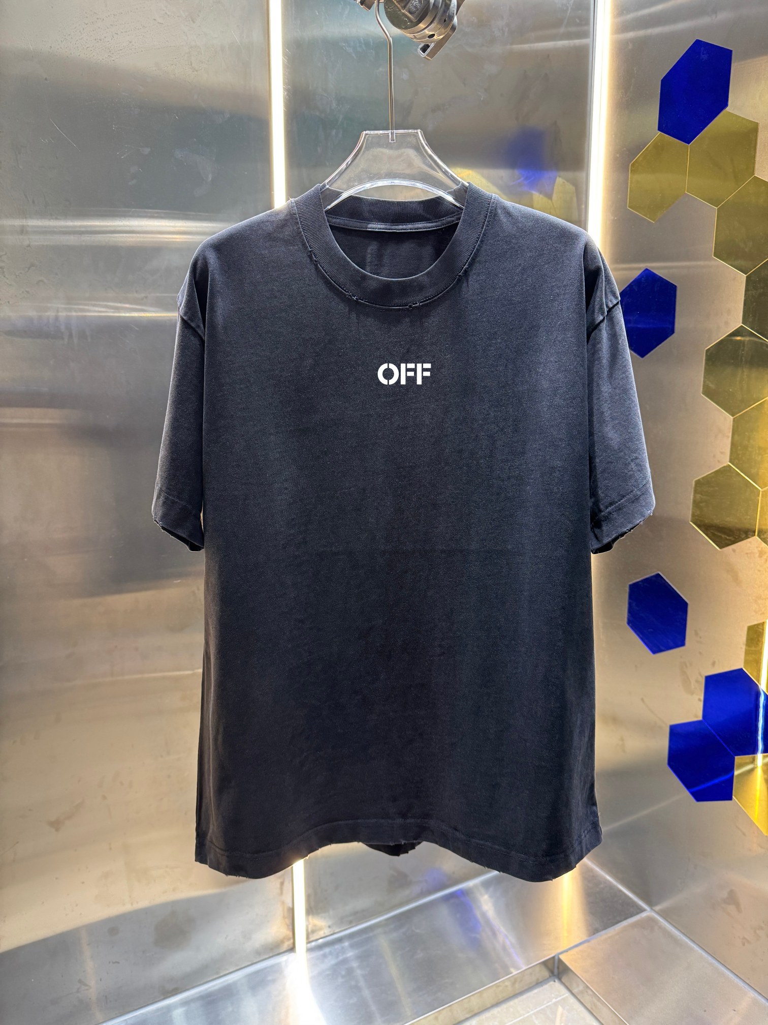 P90 OFF-white/2026 Primavera/Verano nuevo estilo, camiseta de cuello redondo de 320g lavada y desgastada, unisex de cor…