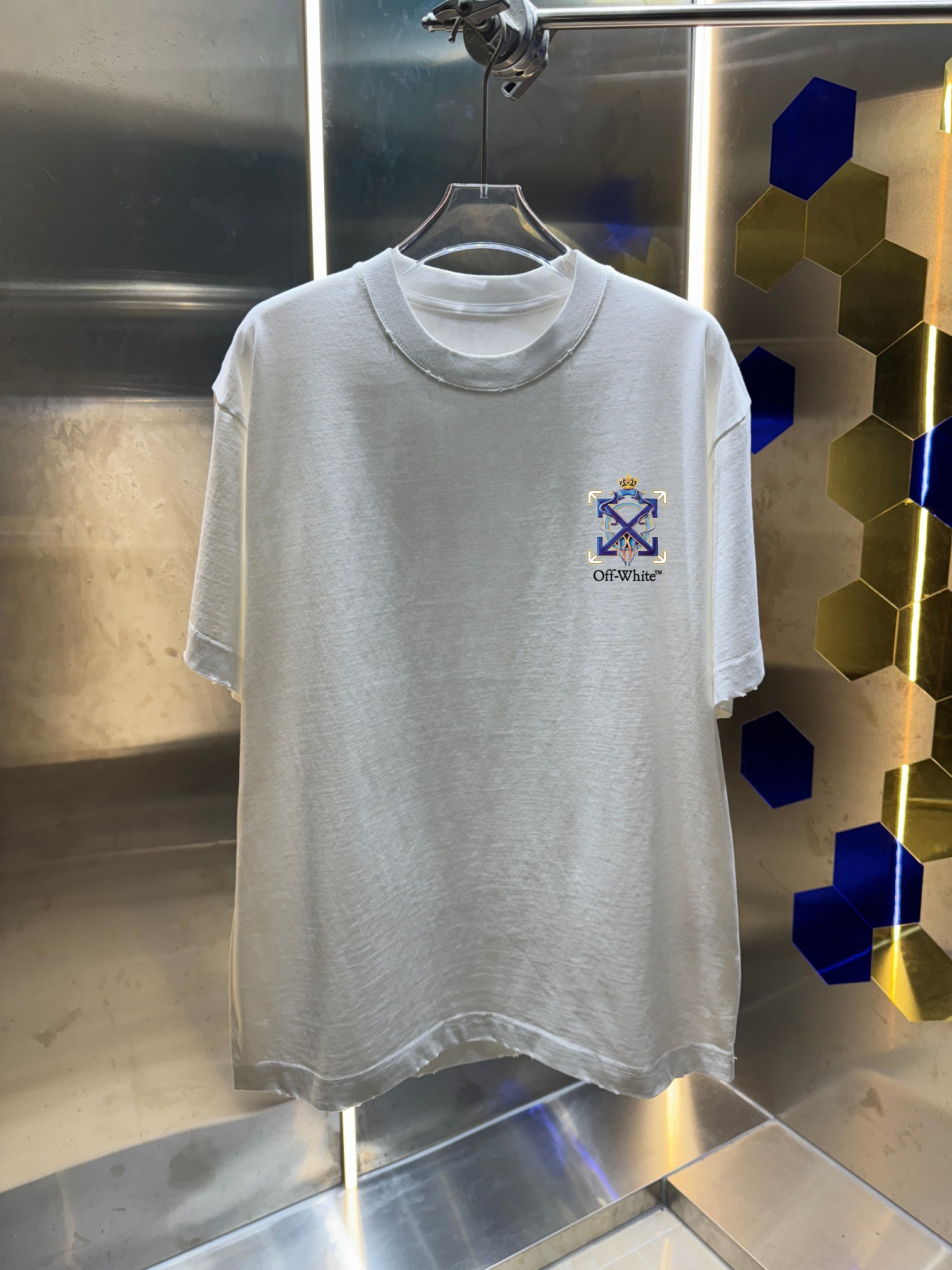 P90 OFF-white/2026 Primavera/Verano nuevo estilo, camiseta de cuello redondo de 320g lavada y desgastada, unisex de cor…