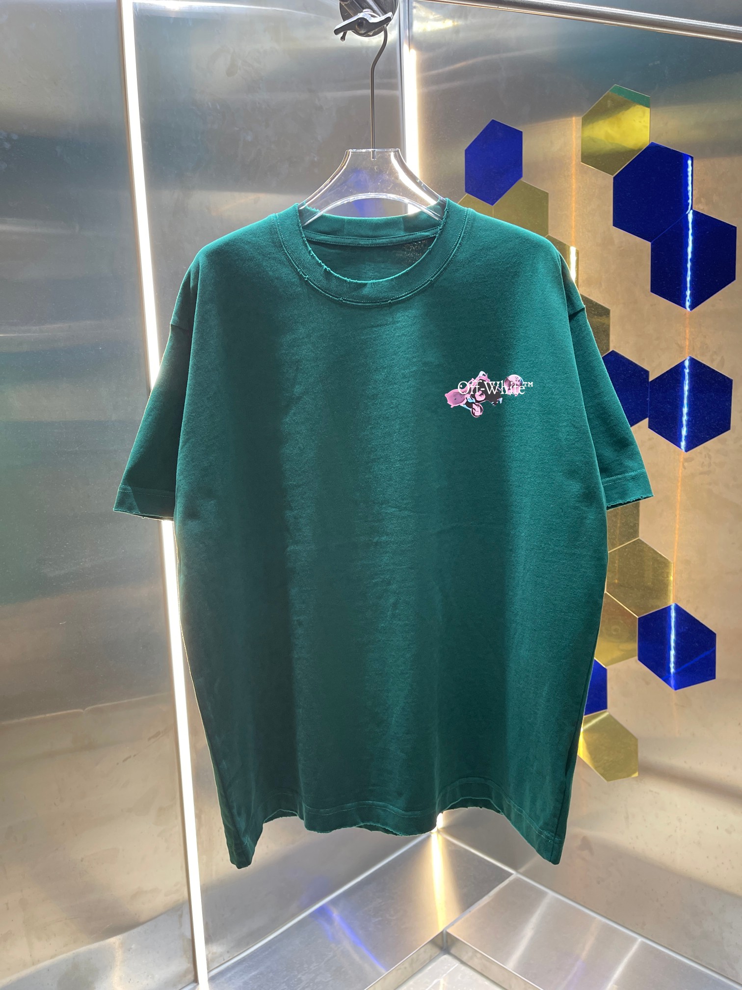 P90 OFF-white/2026 nueva temporada primavera-verano, camiseta de cuello redondo y manga corta de 320g lavada y desgasta…