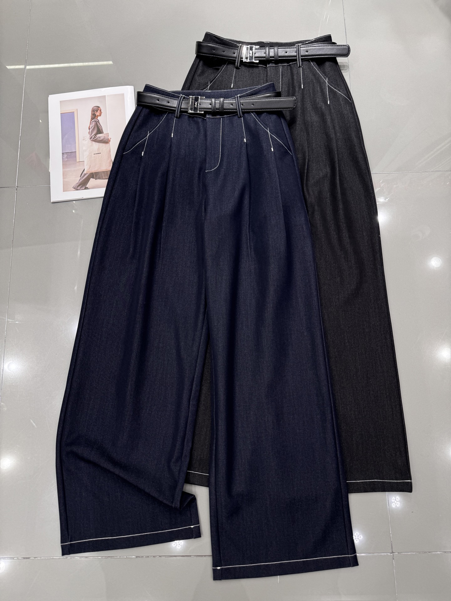 NO:314265,saint* new style white buckle belt wide-leg pants slim jeans loose straight-leg casual pants draped floor style fashionable two-color smlxl, saint laurent, jeans, alexander wang19860909saint* 新款 白扣皮带阔腿裤 显瘦牛仔裤 宽松直筒休闲裤 垂感拖地 气质时尚 两色 smlxl,,saint laurent,jeans,alexander wang,Women's clothing