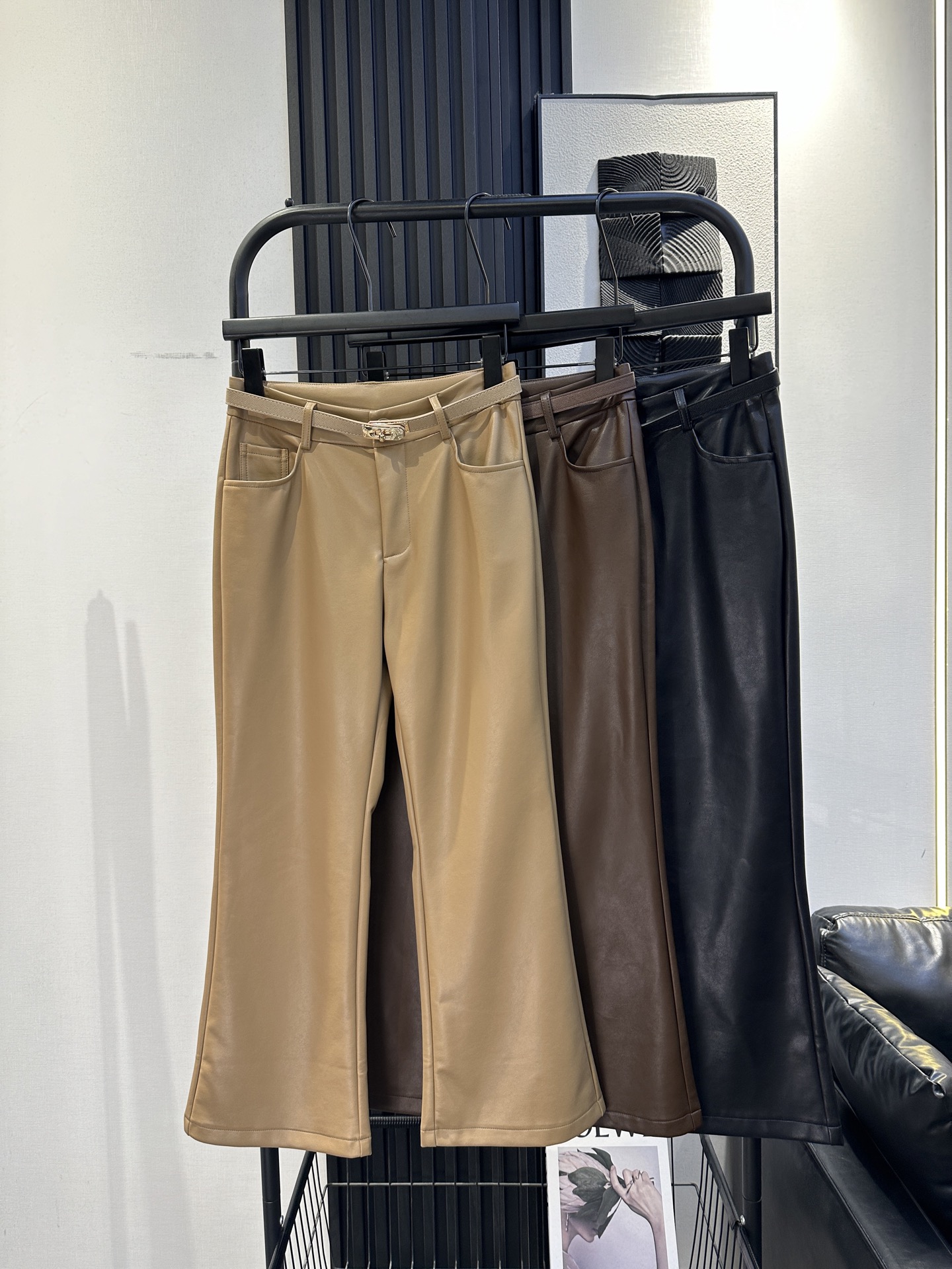 Hermes Leather Cropped Flare Pants