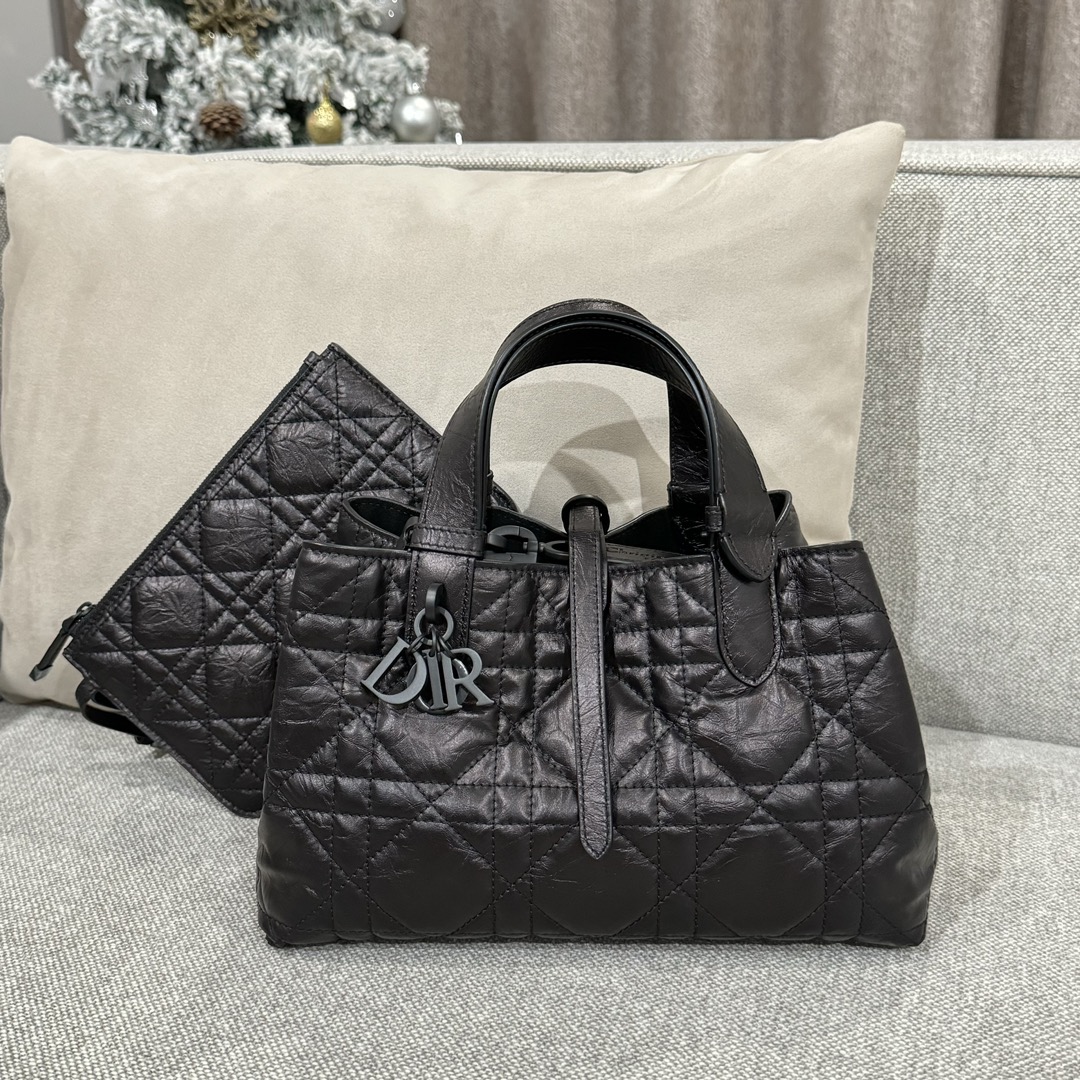 디올 Toujours 23cm 블랙 소가죽 까나쥬 토트백 레플리카