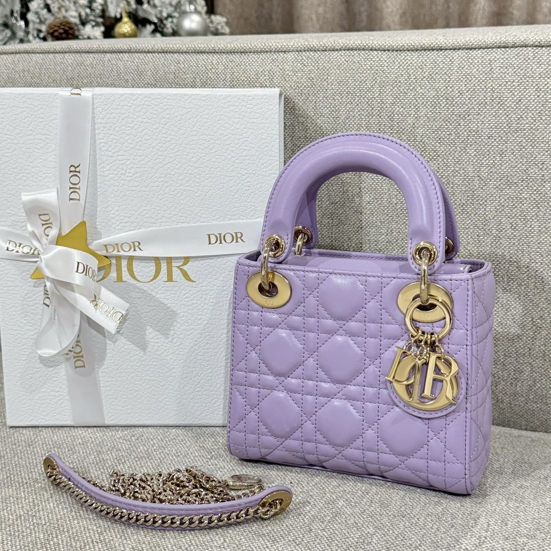 디올 Lady Dior 17cm 퍼플 양가죽 까나쥬 백 레플리카