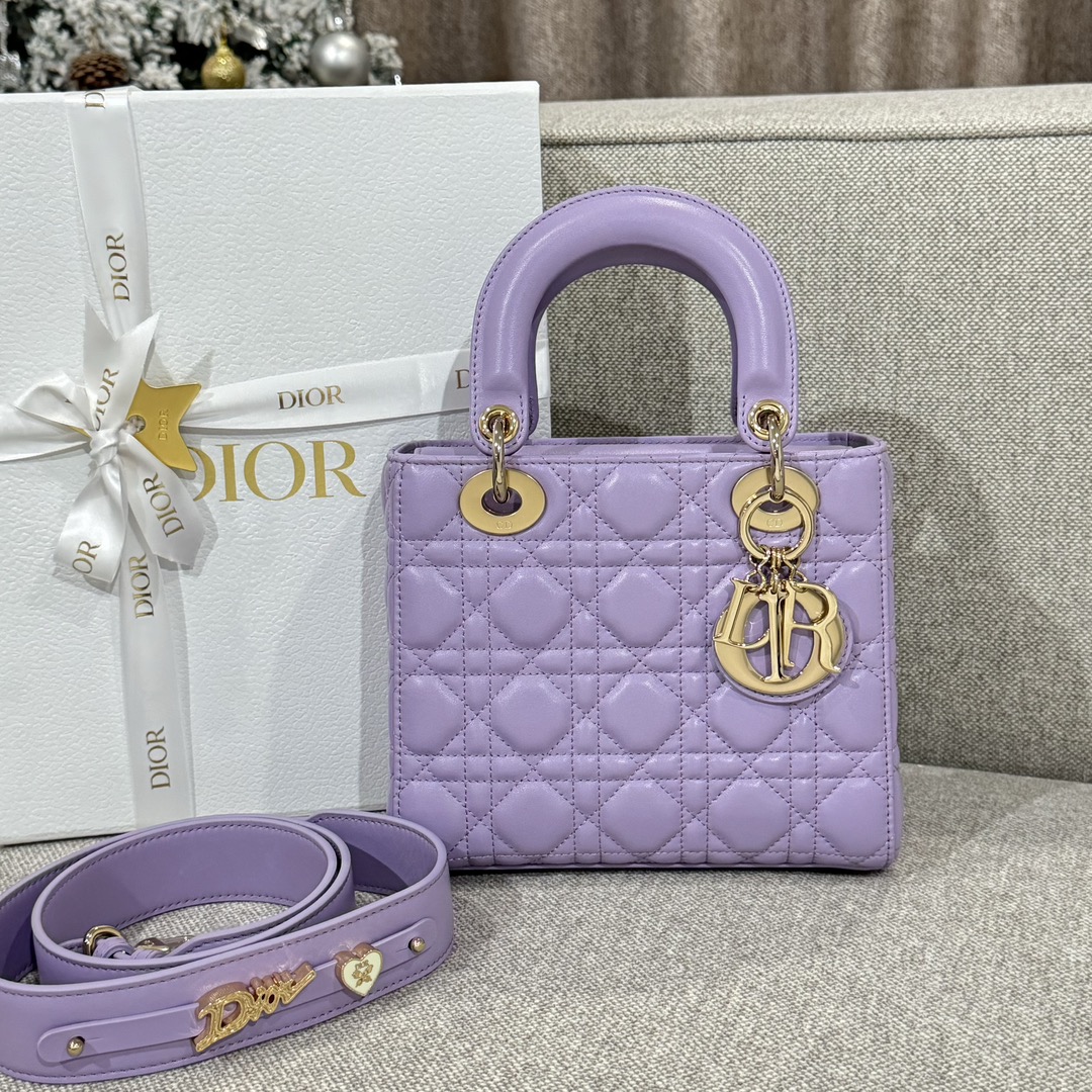 디올 Lady Dior 20cm 퍼플 양가죽 까나쥬 백 레플리카