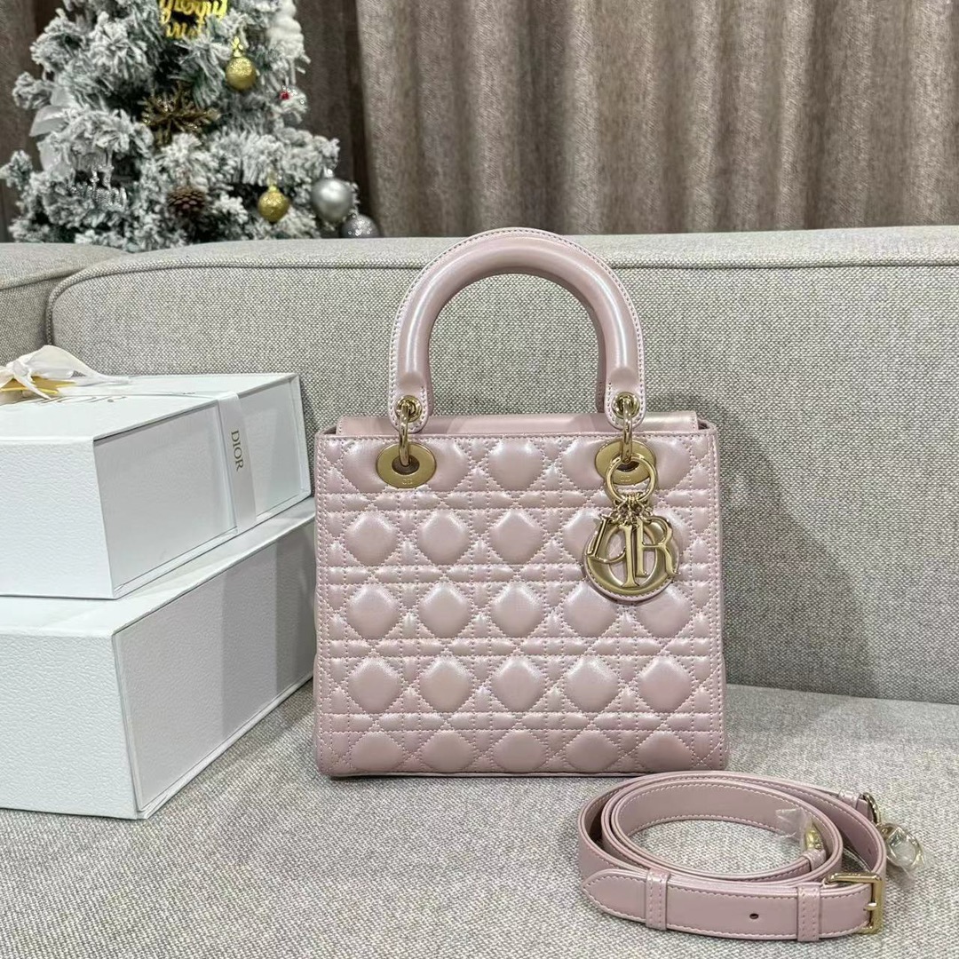 디올 Lady Dior 24cm 핑크 까나쥬 백 레플리카
