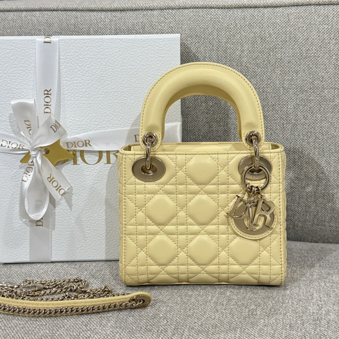 디올 Lady Dior 17cm 옐로우 양가죽 까나쥬 백 레플리카