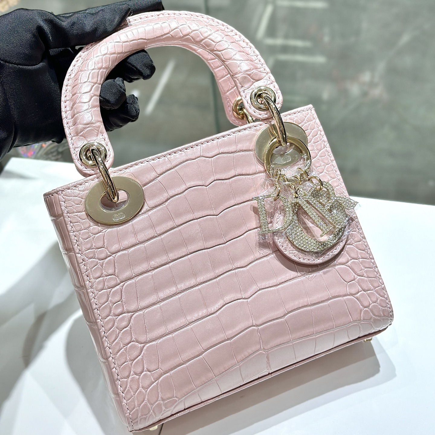 디올 Lady Dior 17cm 핑크 악어가죽 백 레플리카