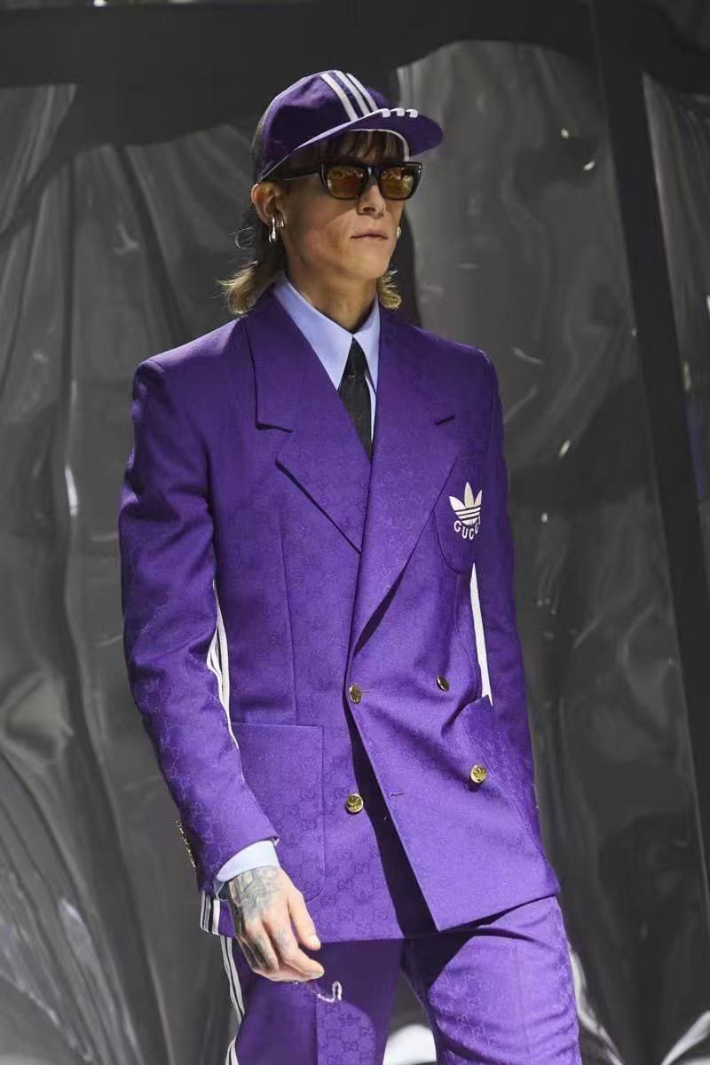 # GUCC*/Gucci chaqueta de traje con jacquard de logo trébol, edición conjunta con adidas, imagen gw