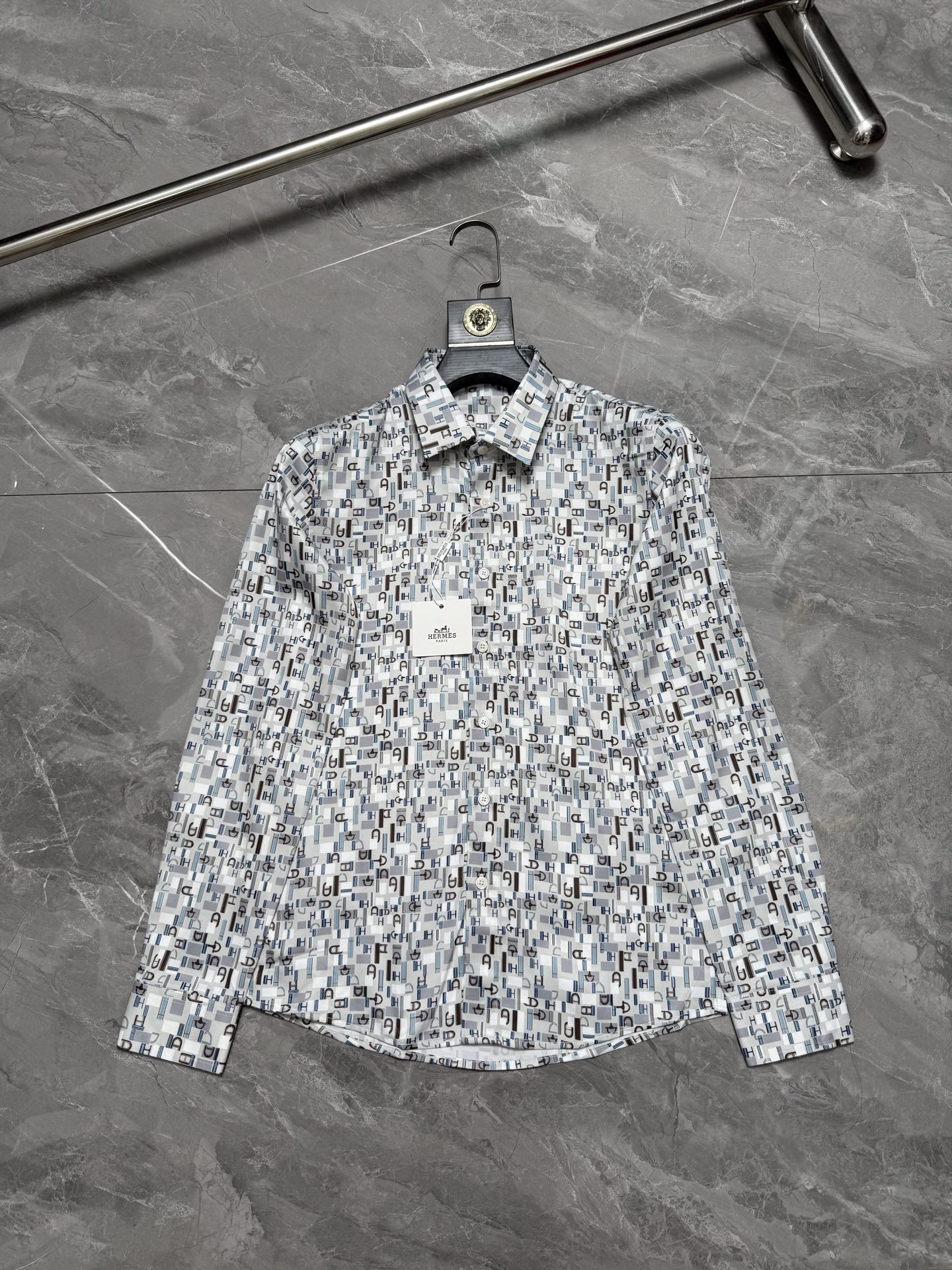 Hermes Gray Abstract Print Shirt