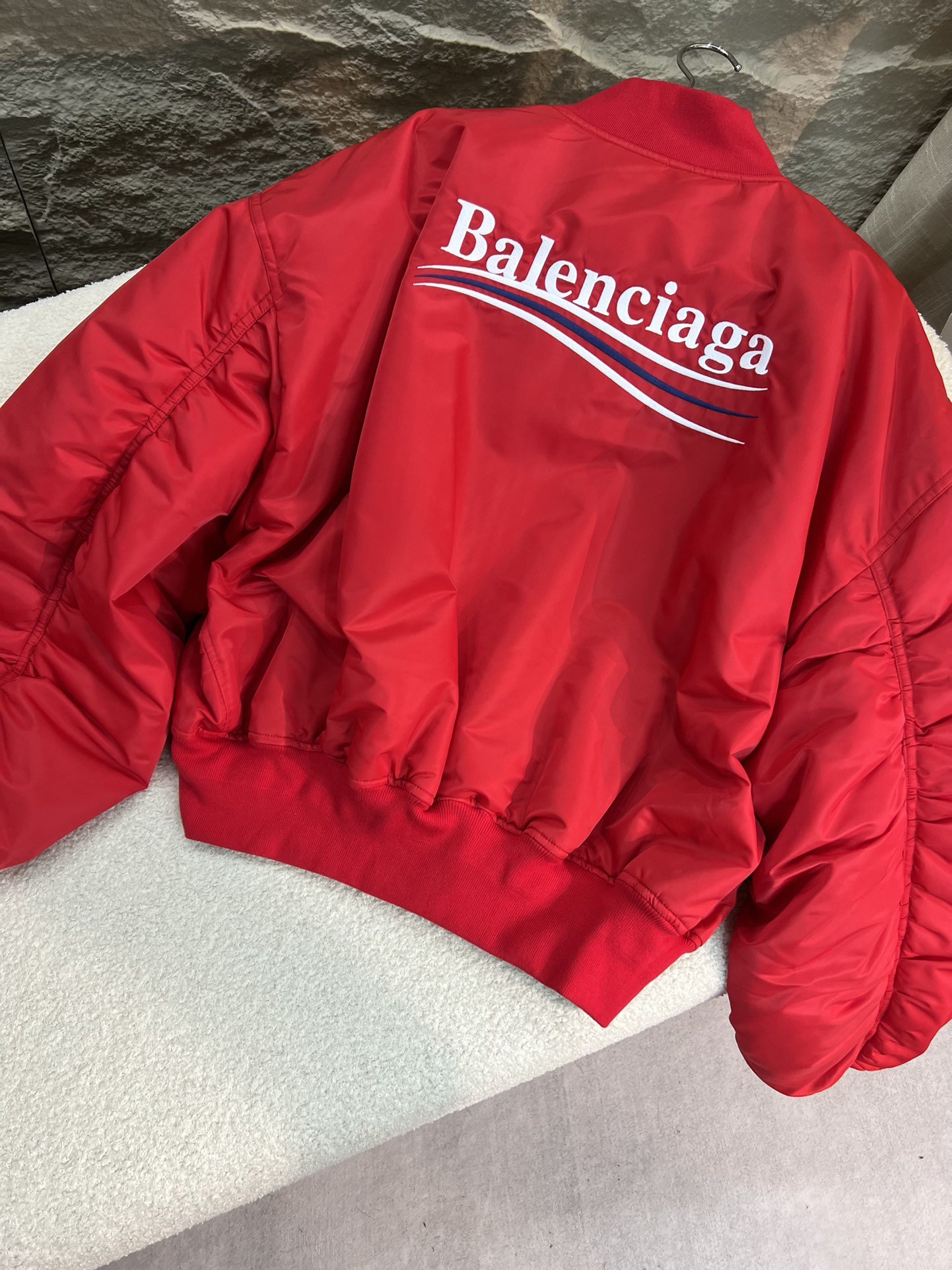 新款️！Balenciag*2023FW海浪可乐bomber夹克棉服红色红红火火黑色男友风螺纹袖口小细节