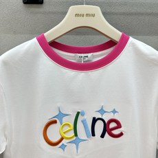 !Celin*e撞色T恤,白T+粉蓝撞色包边也太元气了,瞬间拉满夏日多巴胺氛围,彩色刺绣字母+星星图案, !Celin*e撞色T恤,白T+粉蓝撞色包边也太元气了,瞬间拉满夏日多巴胺氛围,彩色刺绣字母+星星图案,